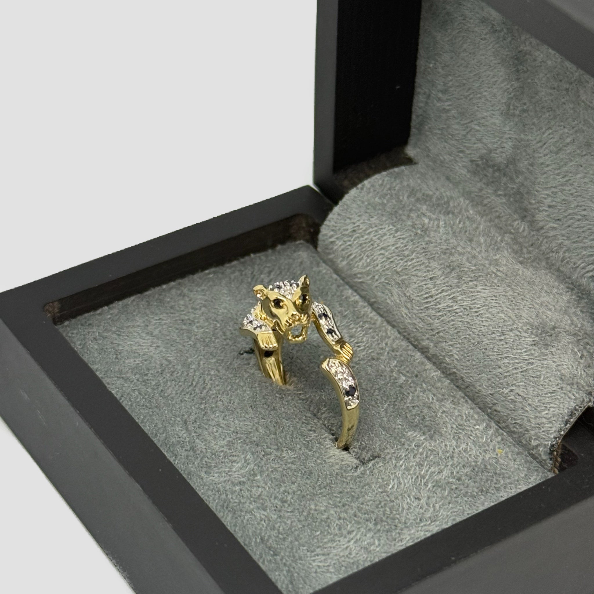 9ct Panther Diamond & Sapphire Ring