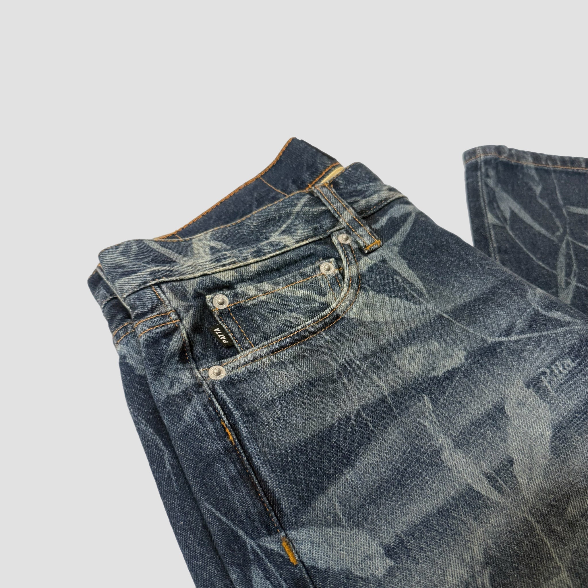 Patta Leaves Laser Print Denim Jeans