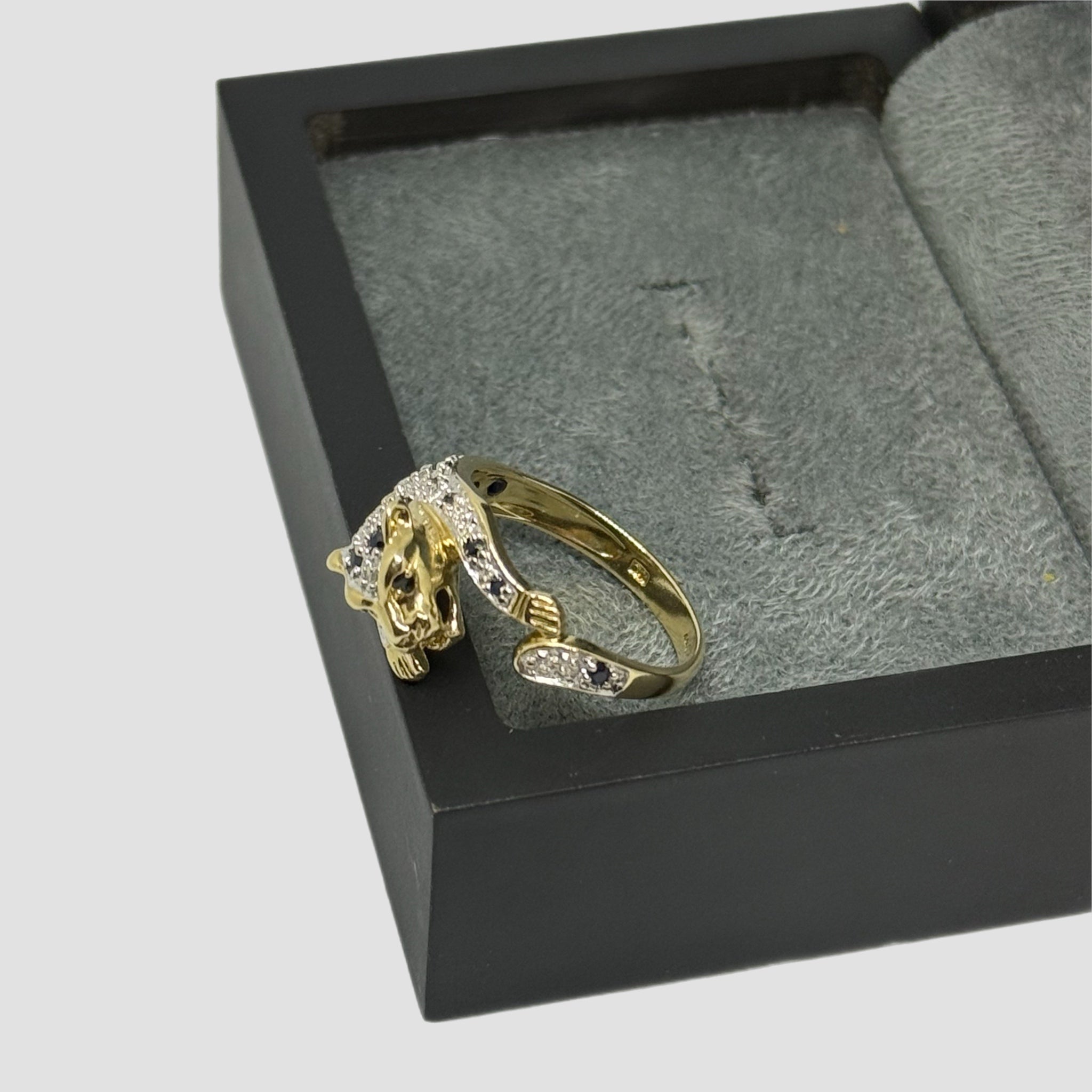 9ct Panther Diamond & Sapphire Ring