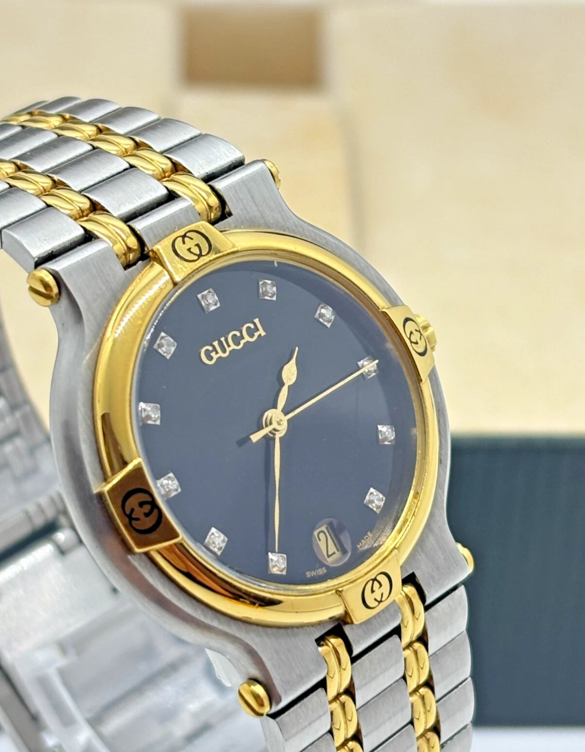 Gucci 9000M Diamond Two Tone Watch