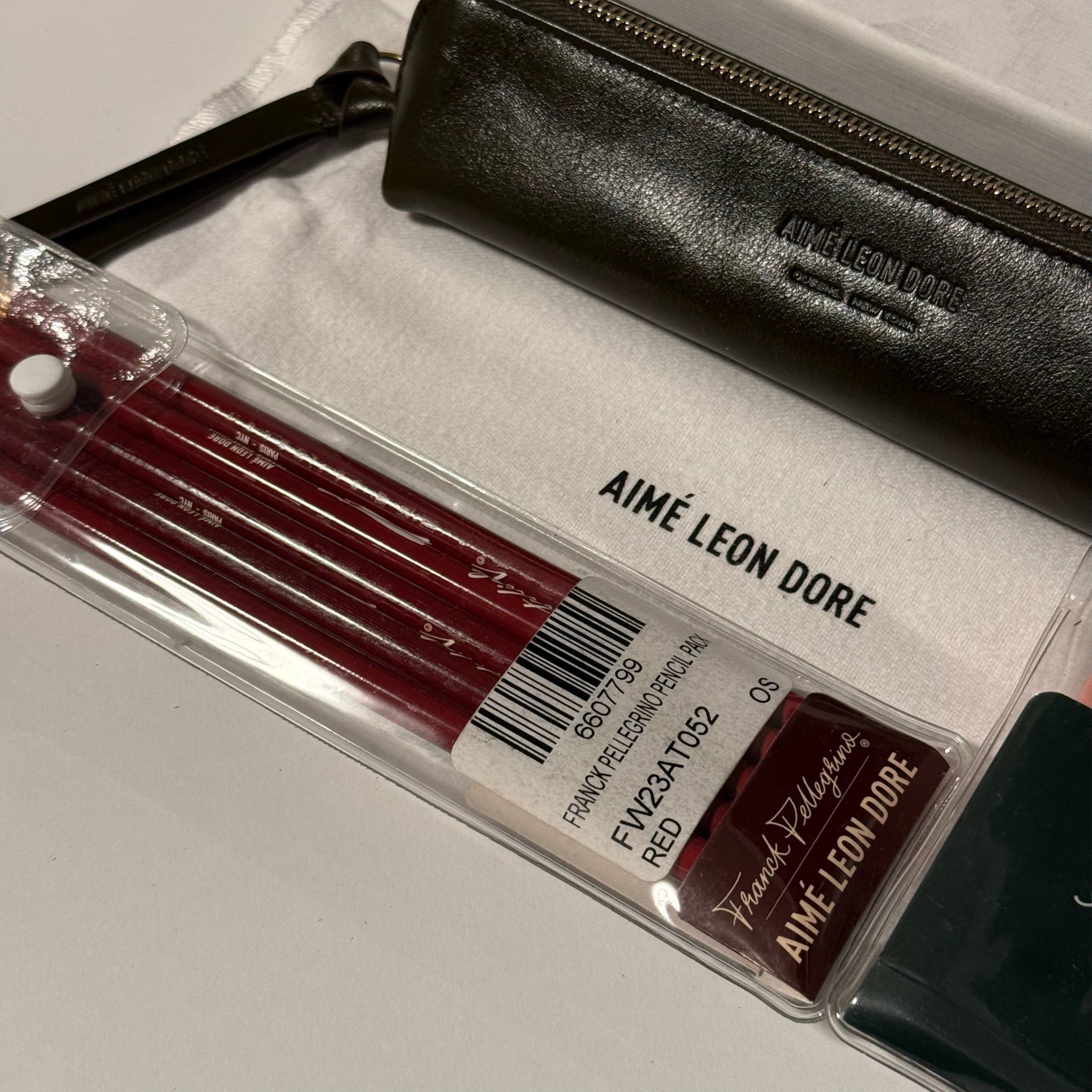 Aime Leon Dore Leather Stationary Pouch With Pencils / Eraser Pack