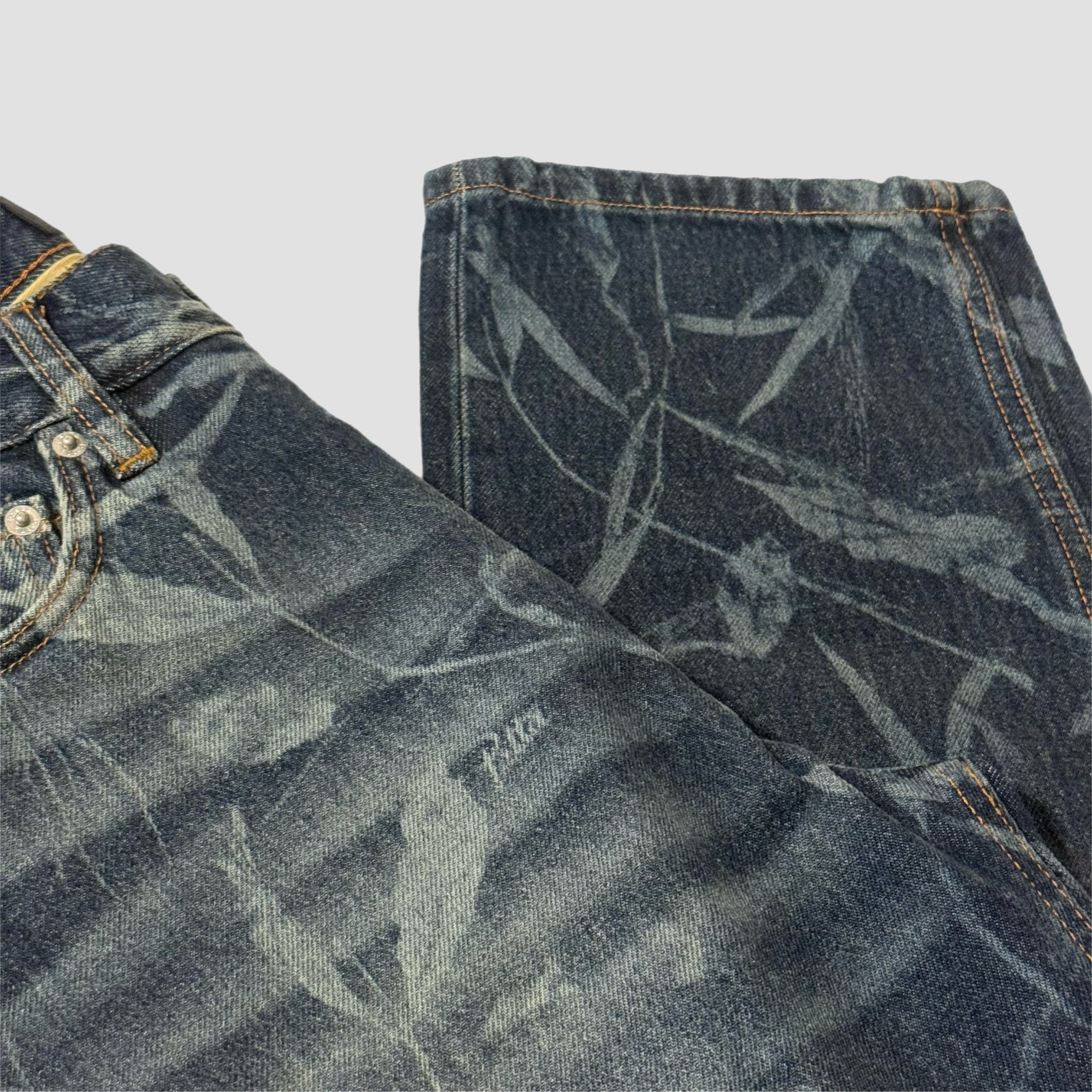 Patta Leaves Laser Print Denim Jeans