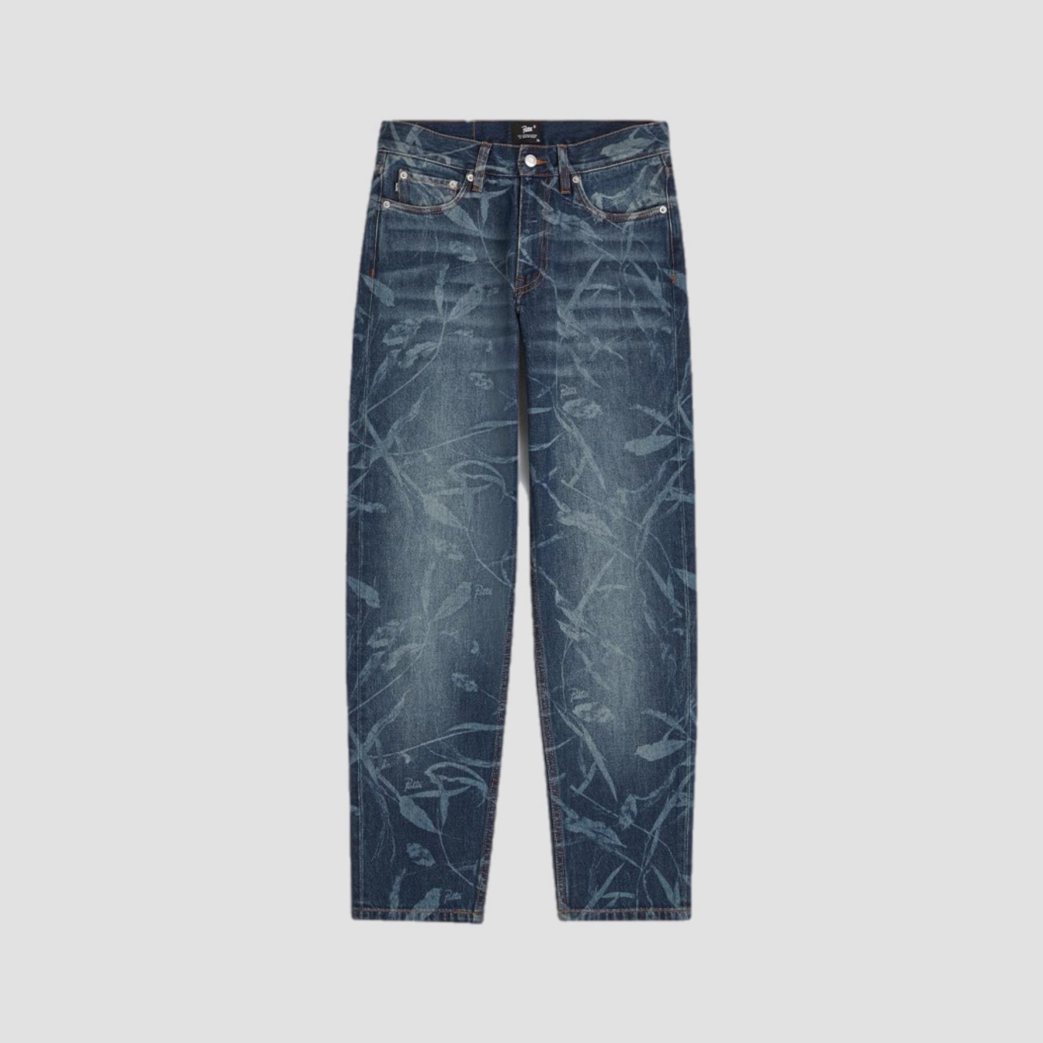 Patta Leaves Laser Print Denim Jeans