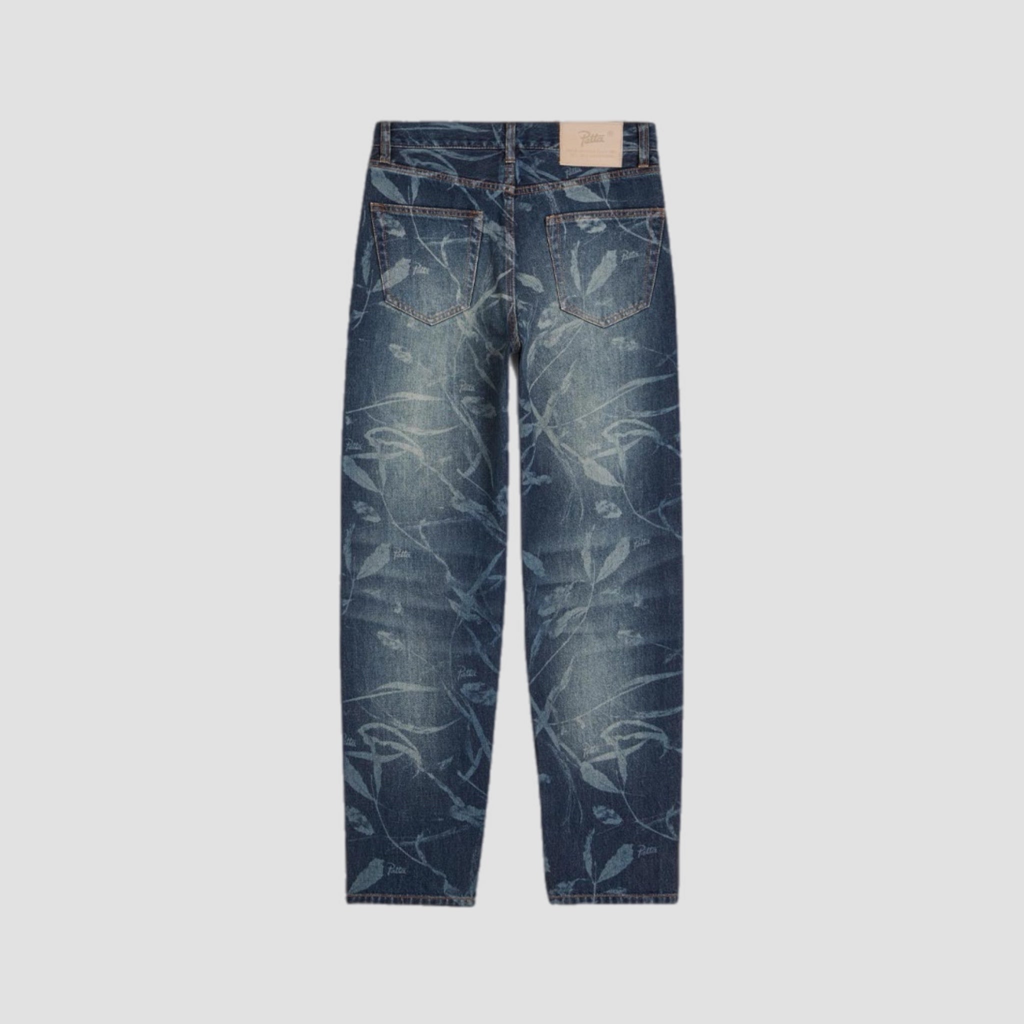Patta Leaves Laser Print Denim Jeans
