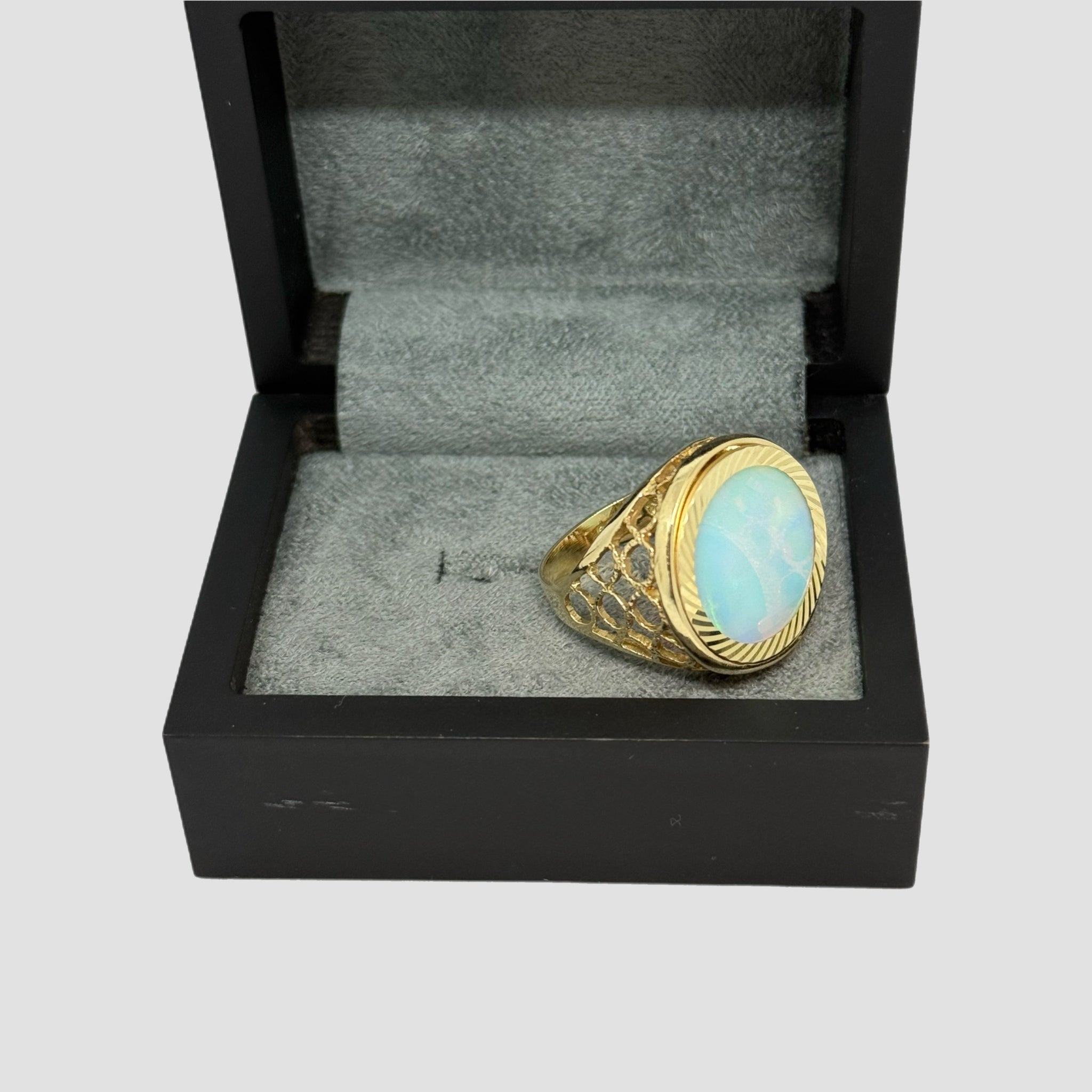 Rainbow Moonstone Half Sovereign Ring