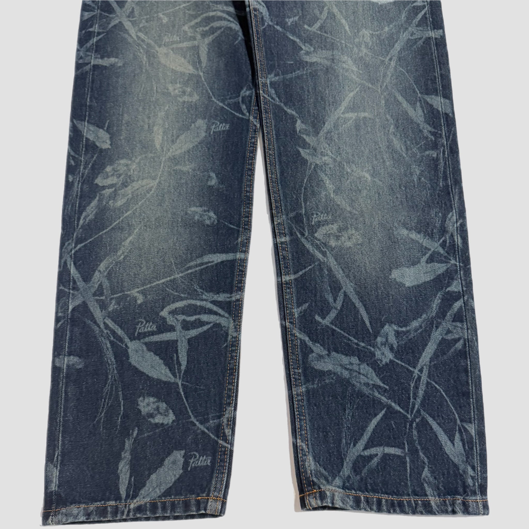 Patta Leaves Laser Print Denim Jeans