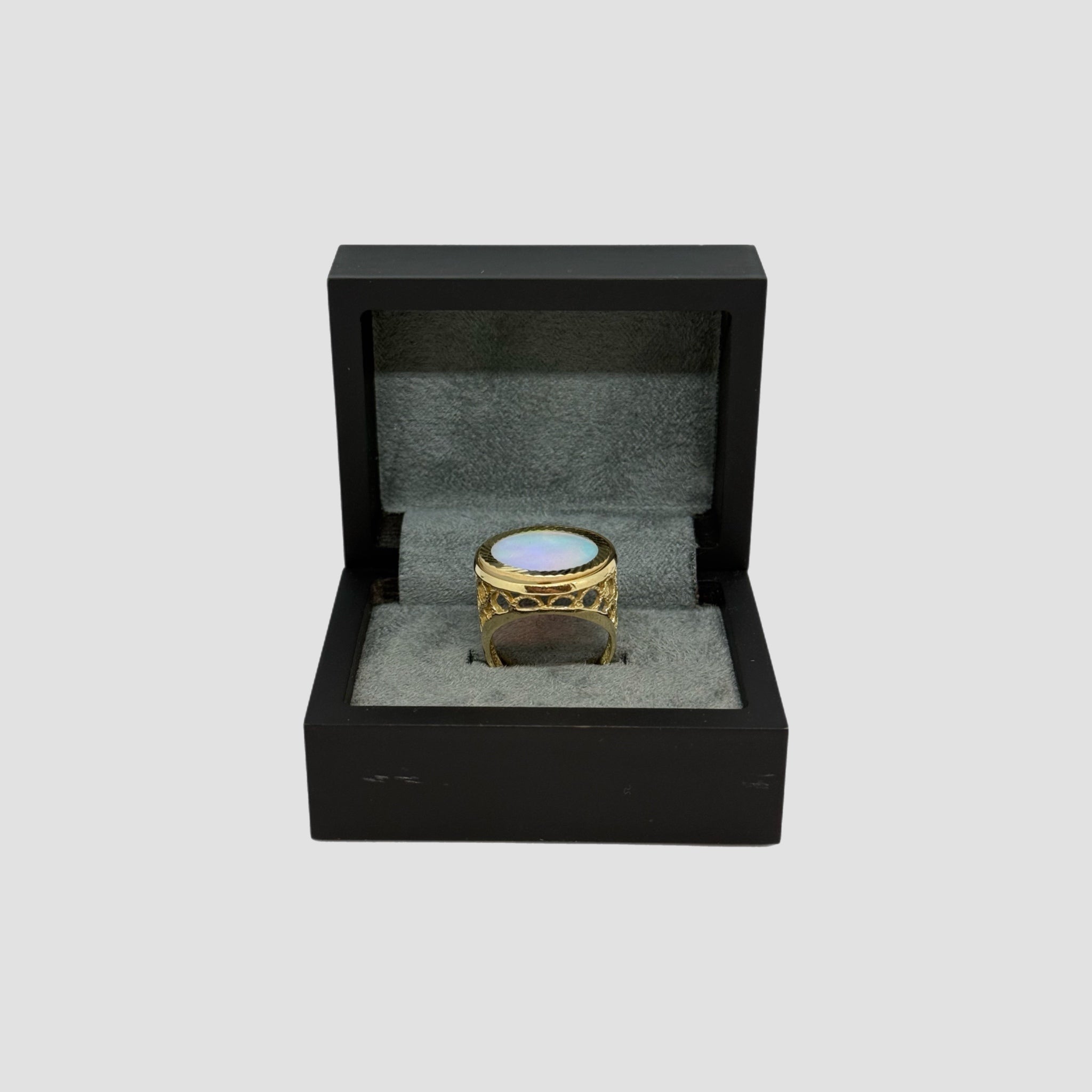 Rainbow Moonstone Half Sovereign Ring