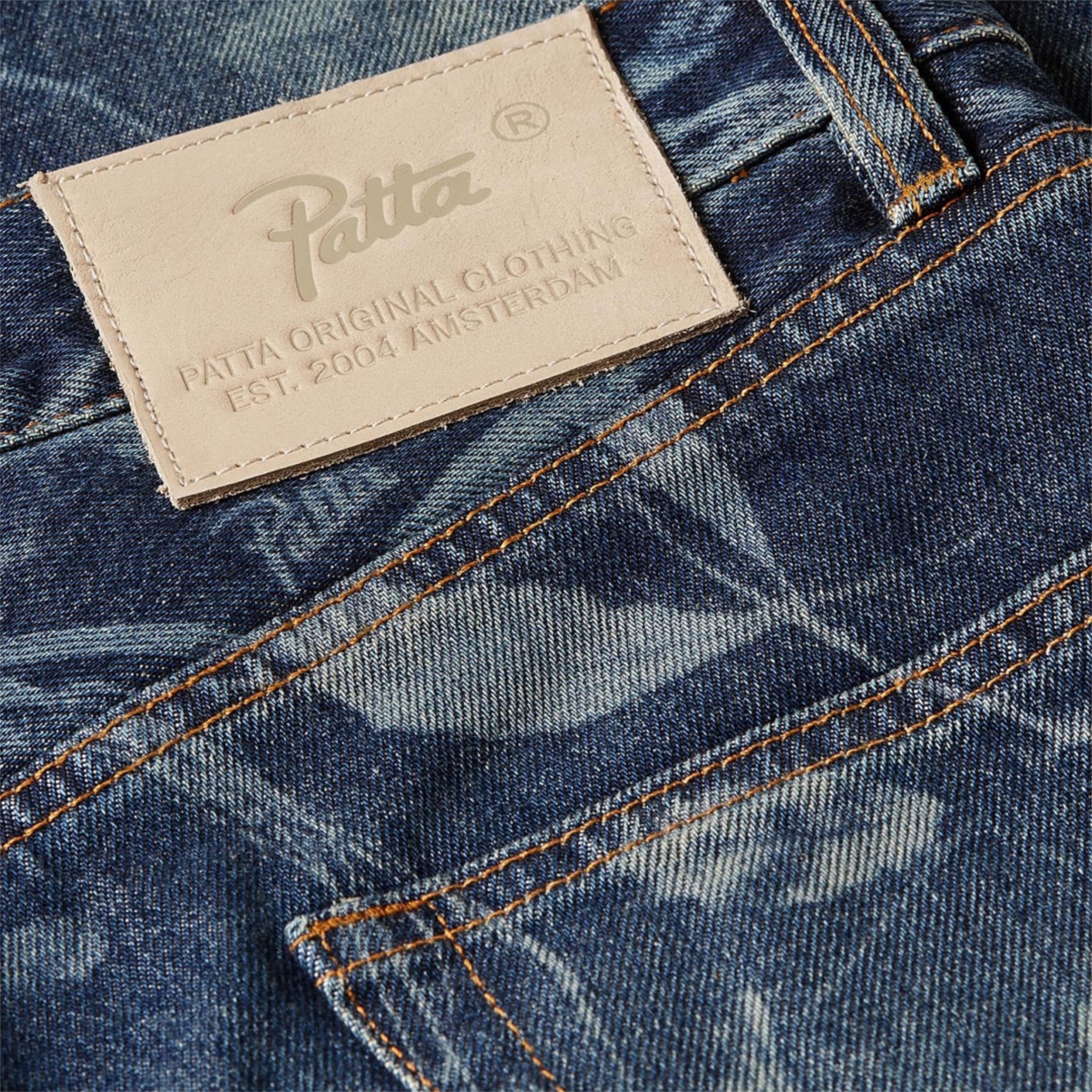 Patta Leaves Laser Print Denim Jeans