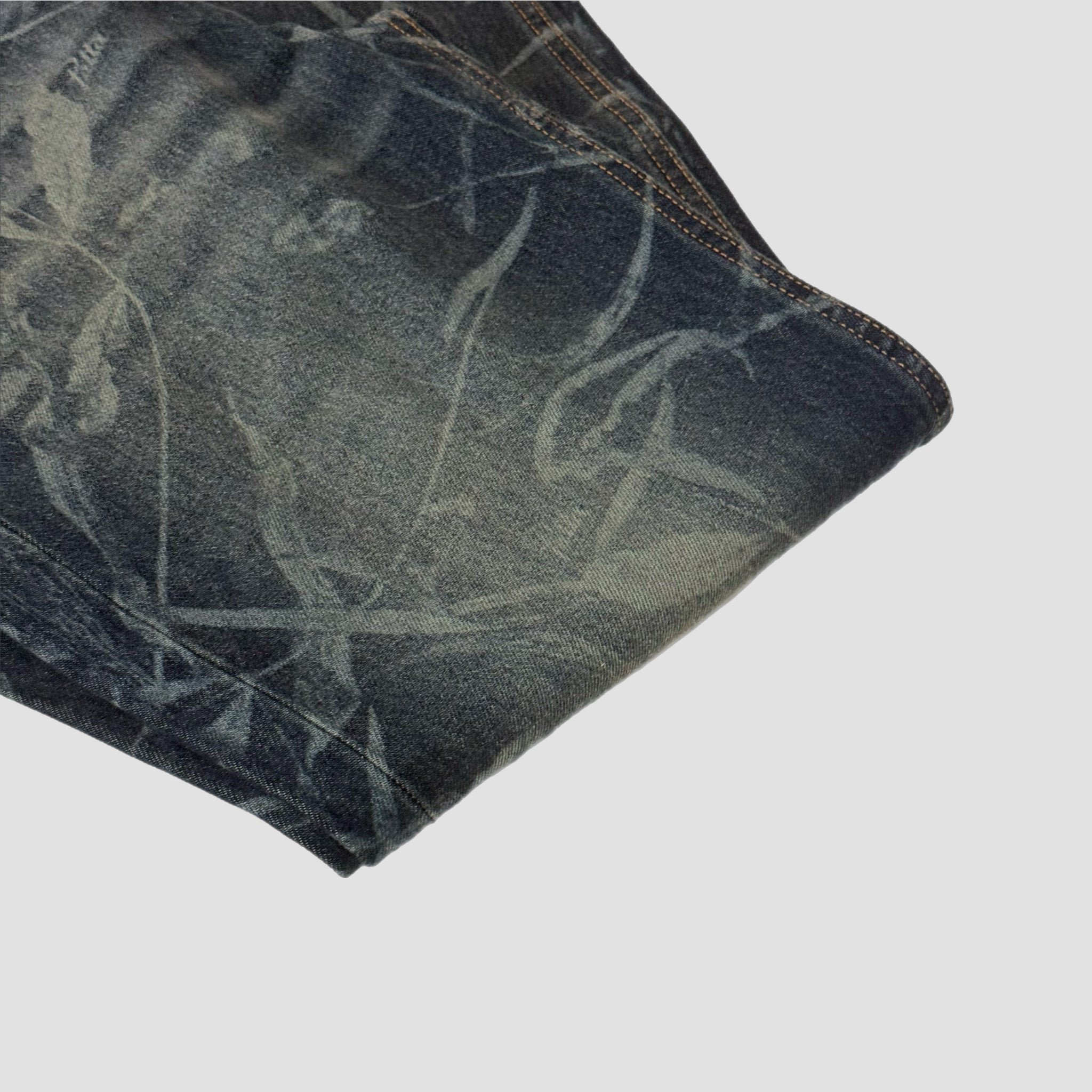 Patta Leaves Laser Print Denim Jeans