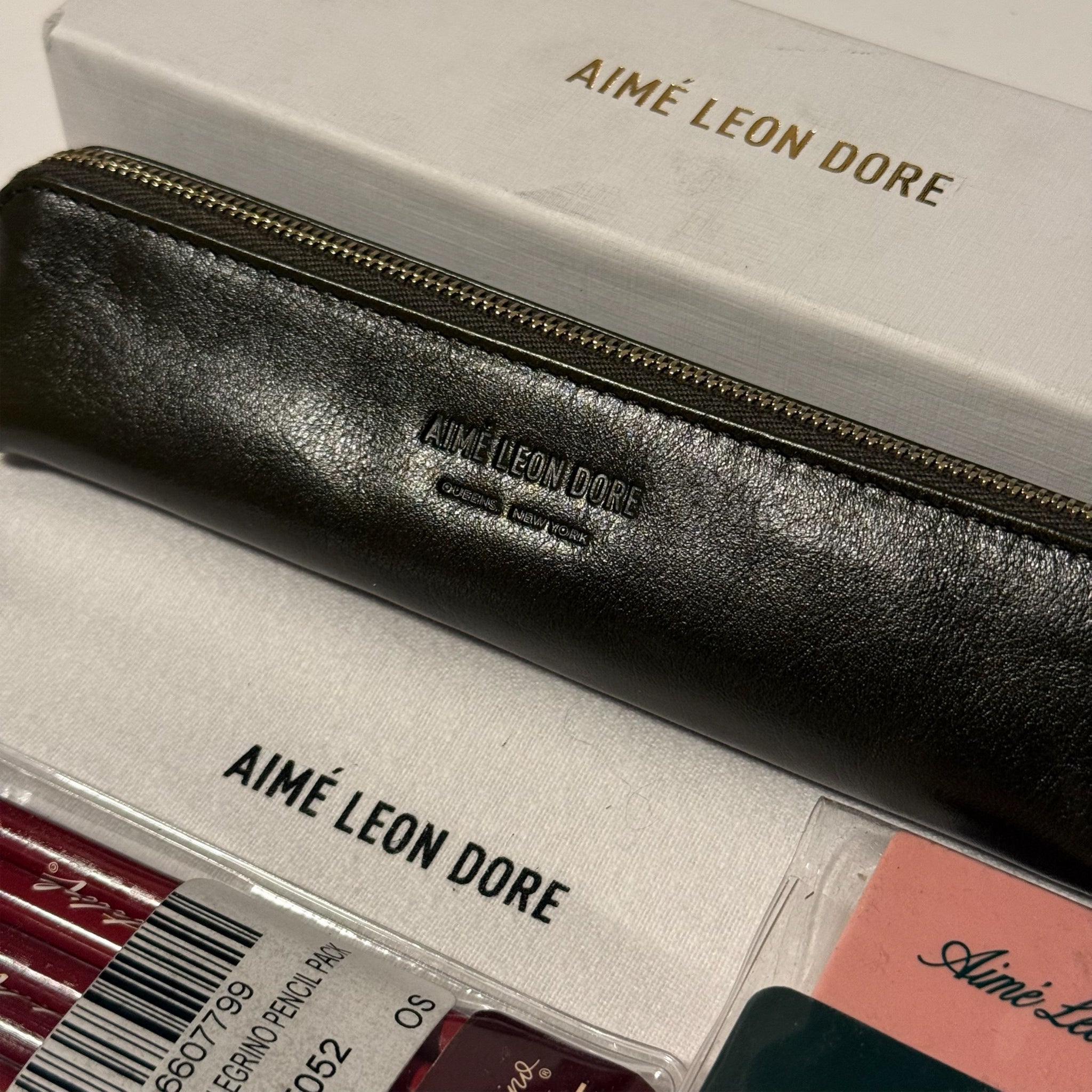 Aime Leon Dore Leather Stationary Pouch With Pencils / Eraser Pack