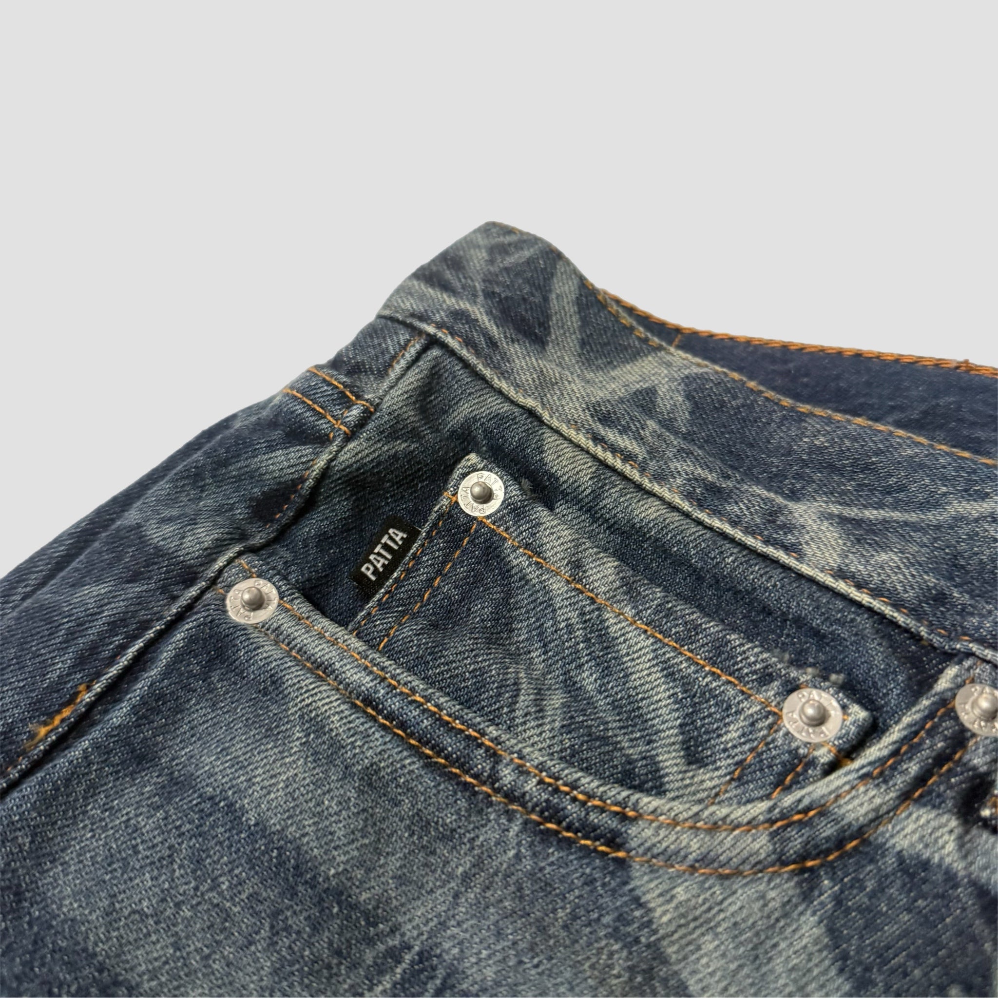 Patta Leaves Laser Print Denim Jeans