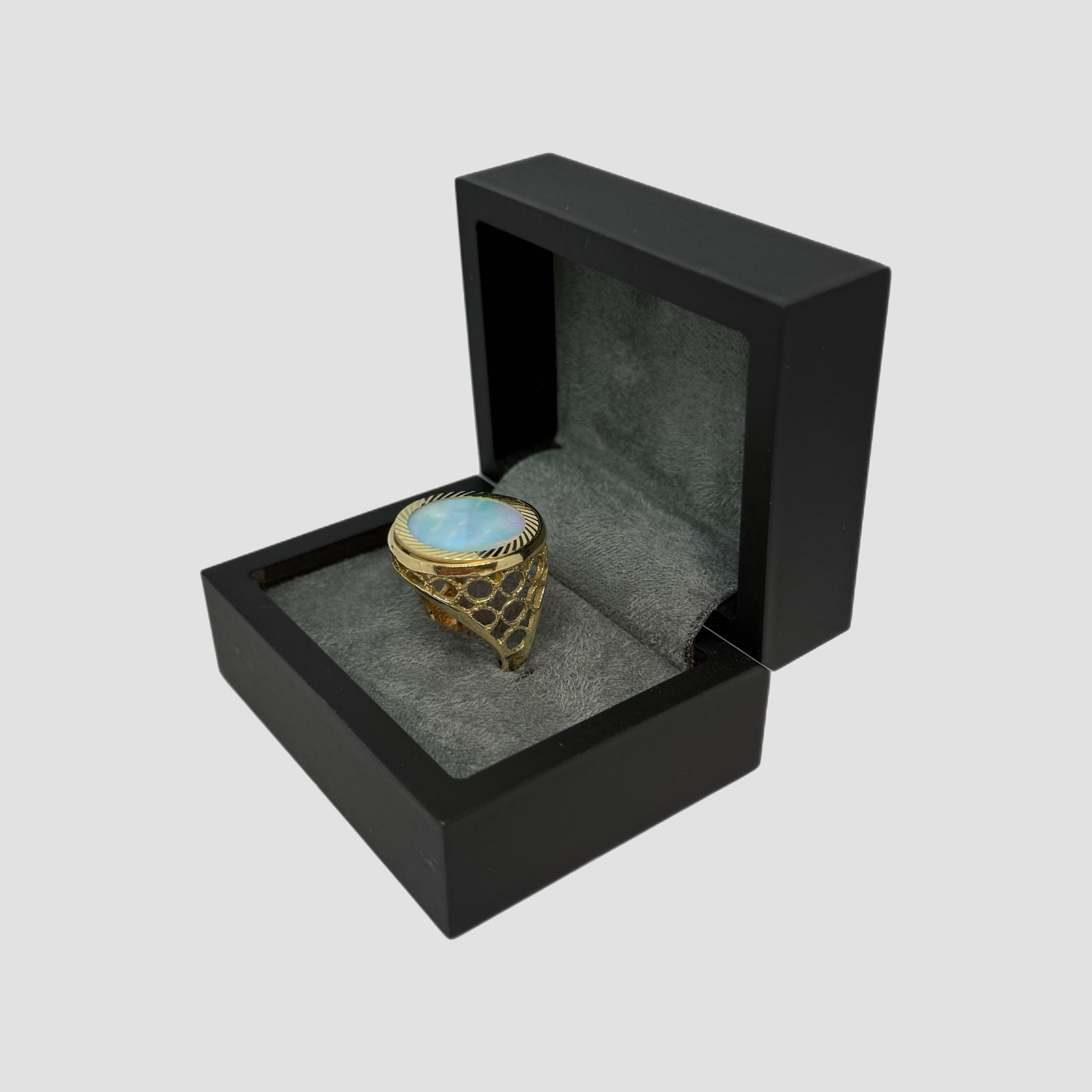 Rainbow Moonstone Half Sovereign Ring