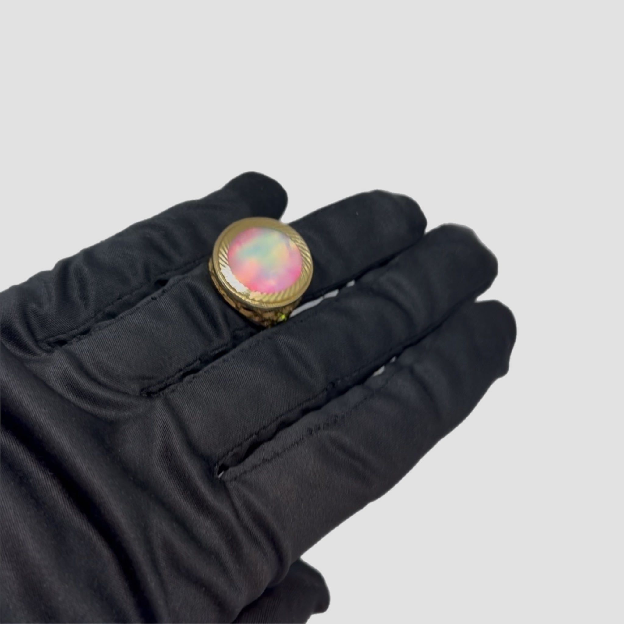 Rainbow Moonstone Half Sovereign Ring