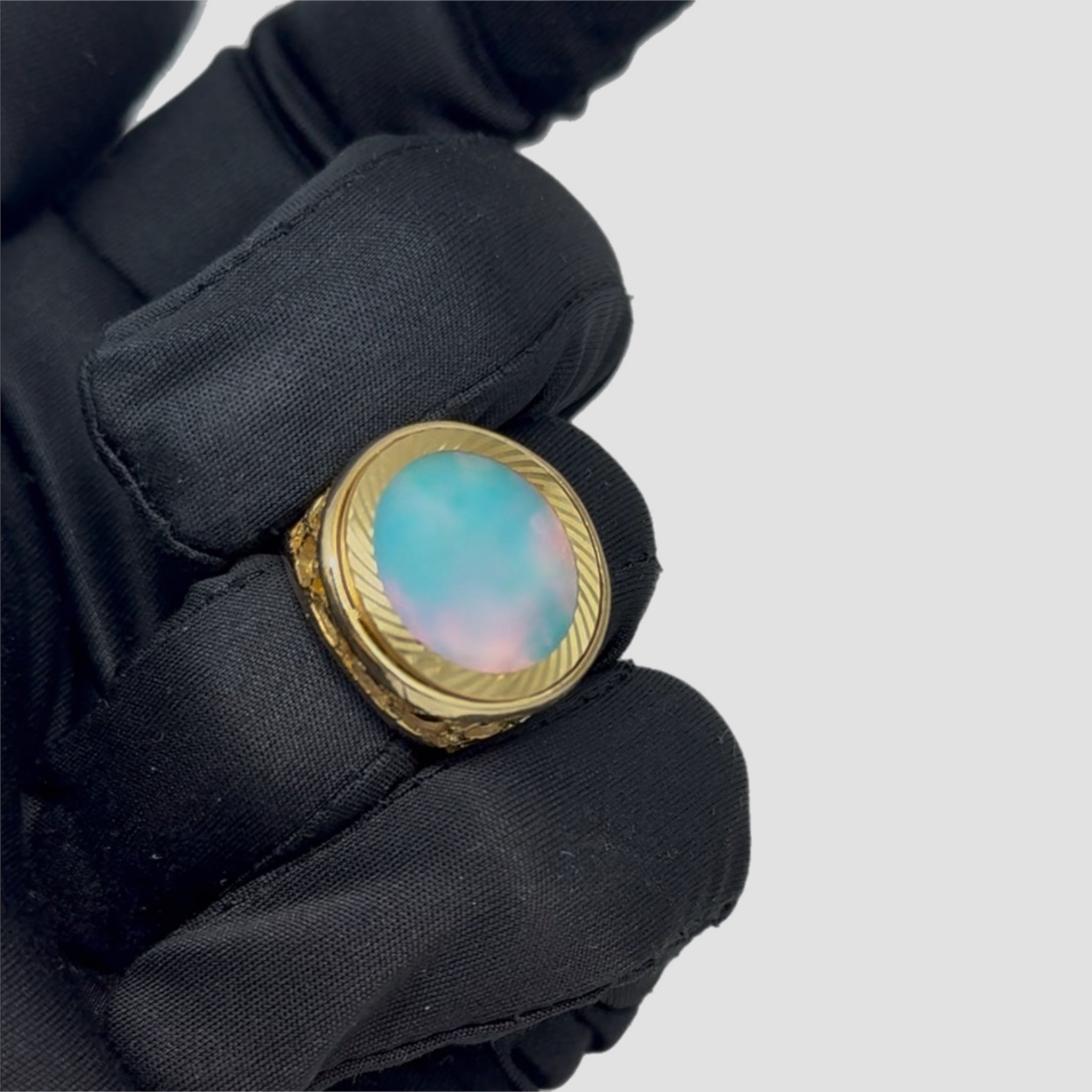 Rainbow Moonstone Half Sovereign Ring