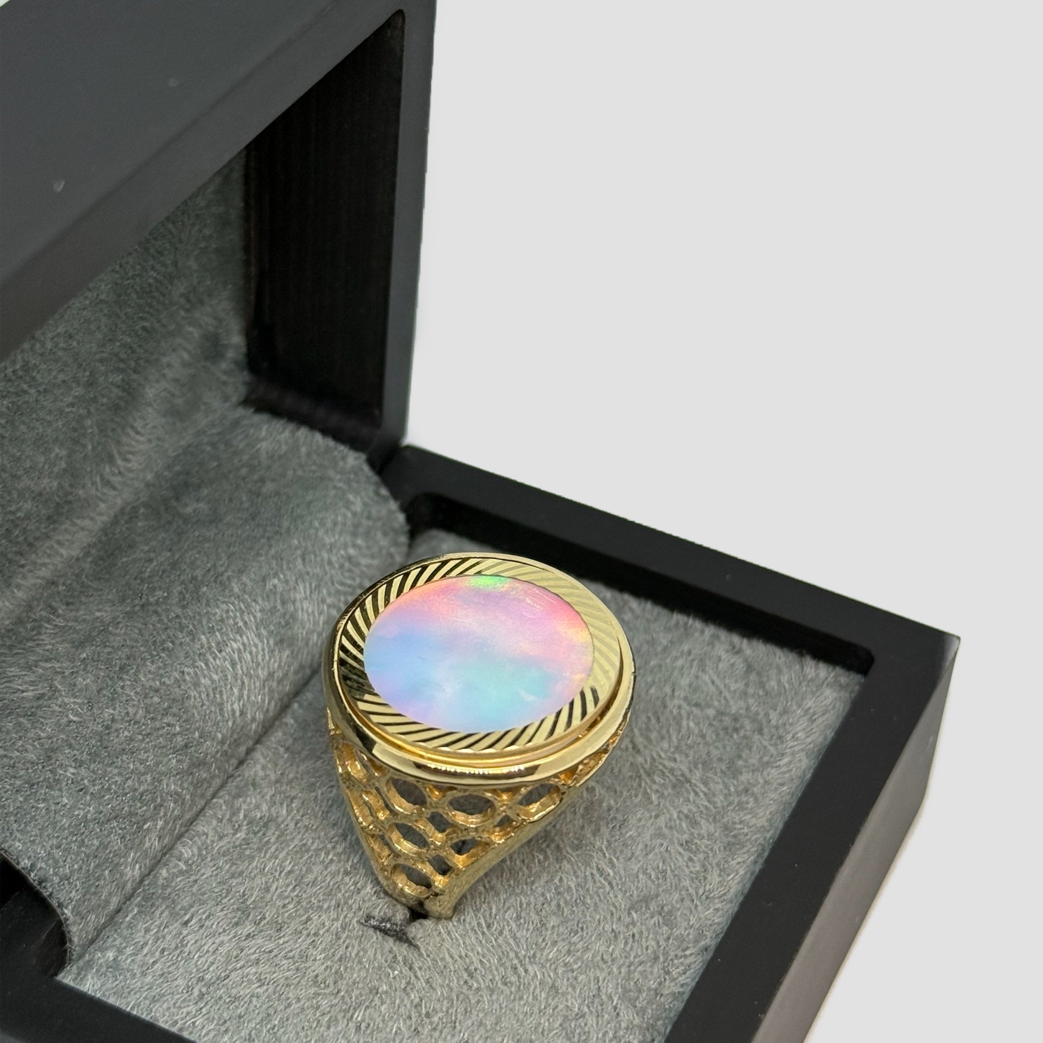 Rainbow Moonstone Half Sovereign Ring