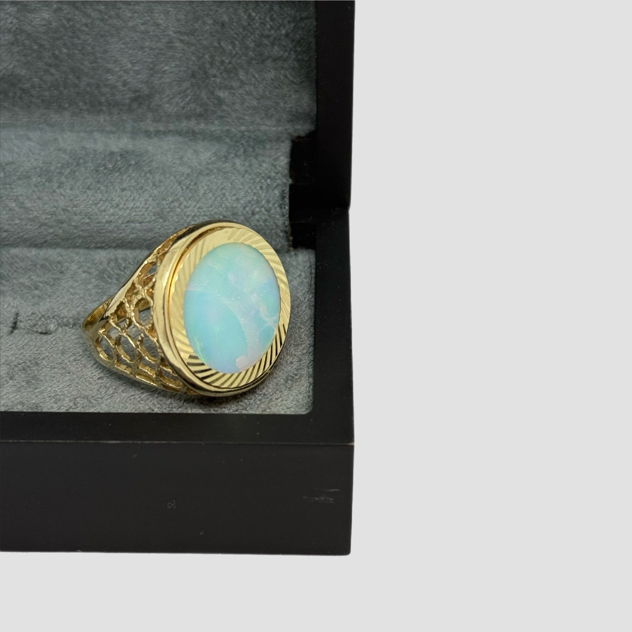 Rainbow Moonstone Half Sovereign Ring