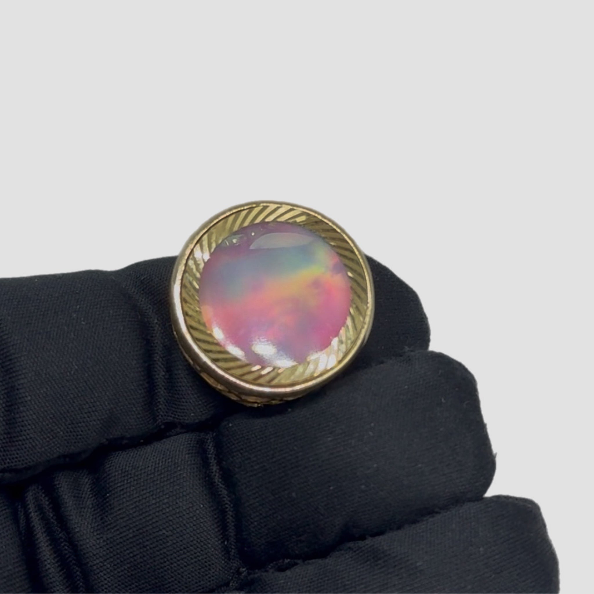 Rainbow Moonstone Half Sovereign Ring
