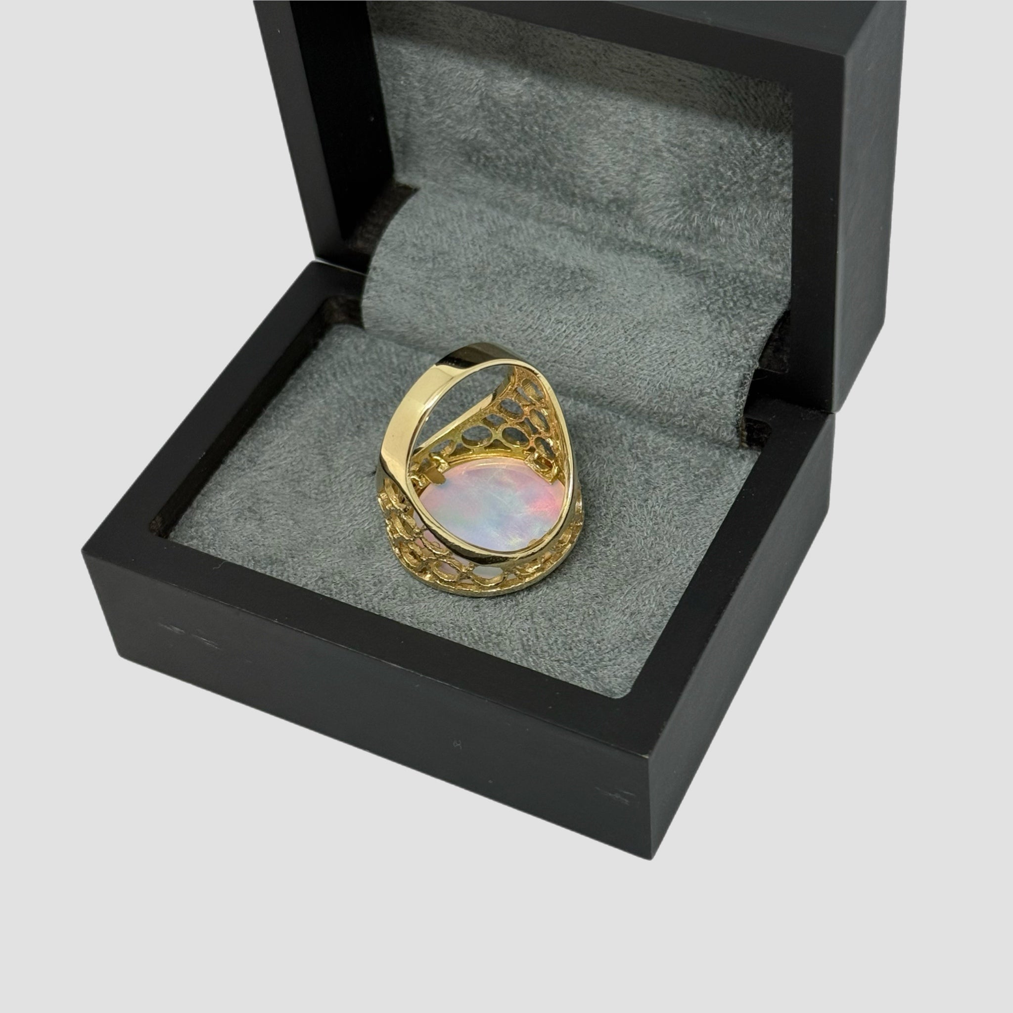 Rainbow Moonstone Half Sovereign Ring