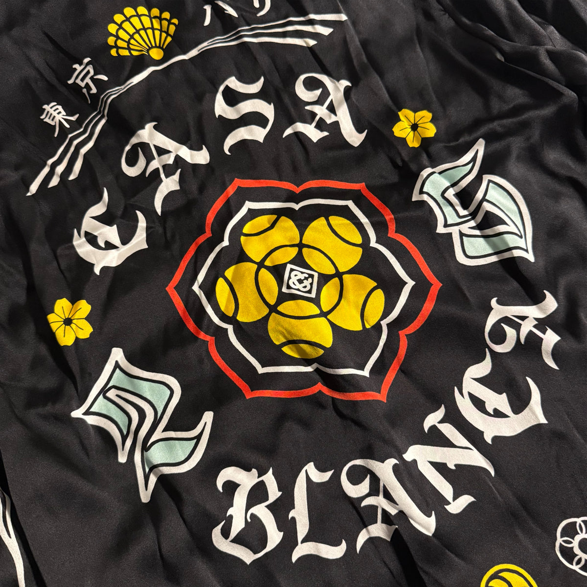 Casablanca Emblem Long Sleeve Silk Satin Shirt
