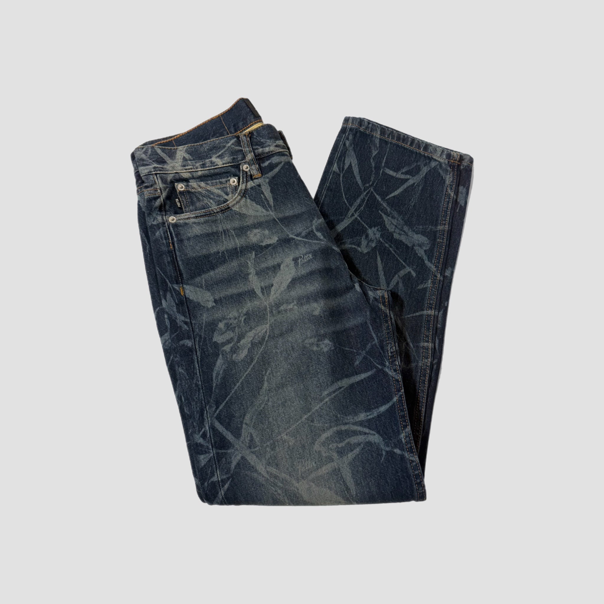 Patta Leaves Laser Print Denim Jeans