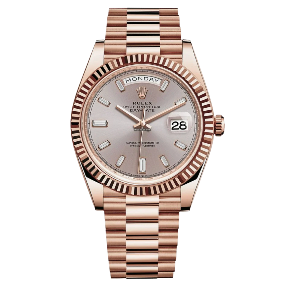 Rolex Daydate 40MM 18k Rose Gold / Sundust Baguette Dial FABRIX1