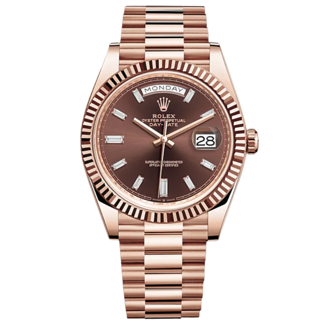 Rolex Day-Date 40mm Rose Gold Fluted Bezel / Chocolate Diamond Baguette Dial - 2022 FABRIX1