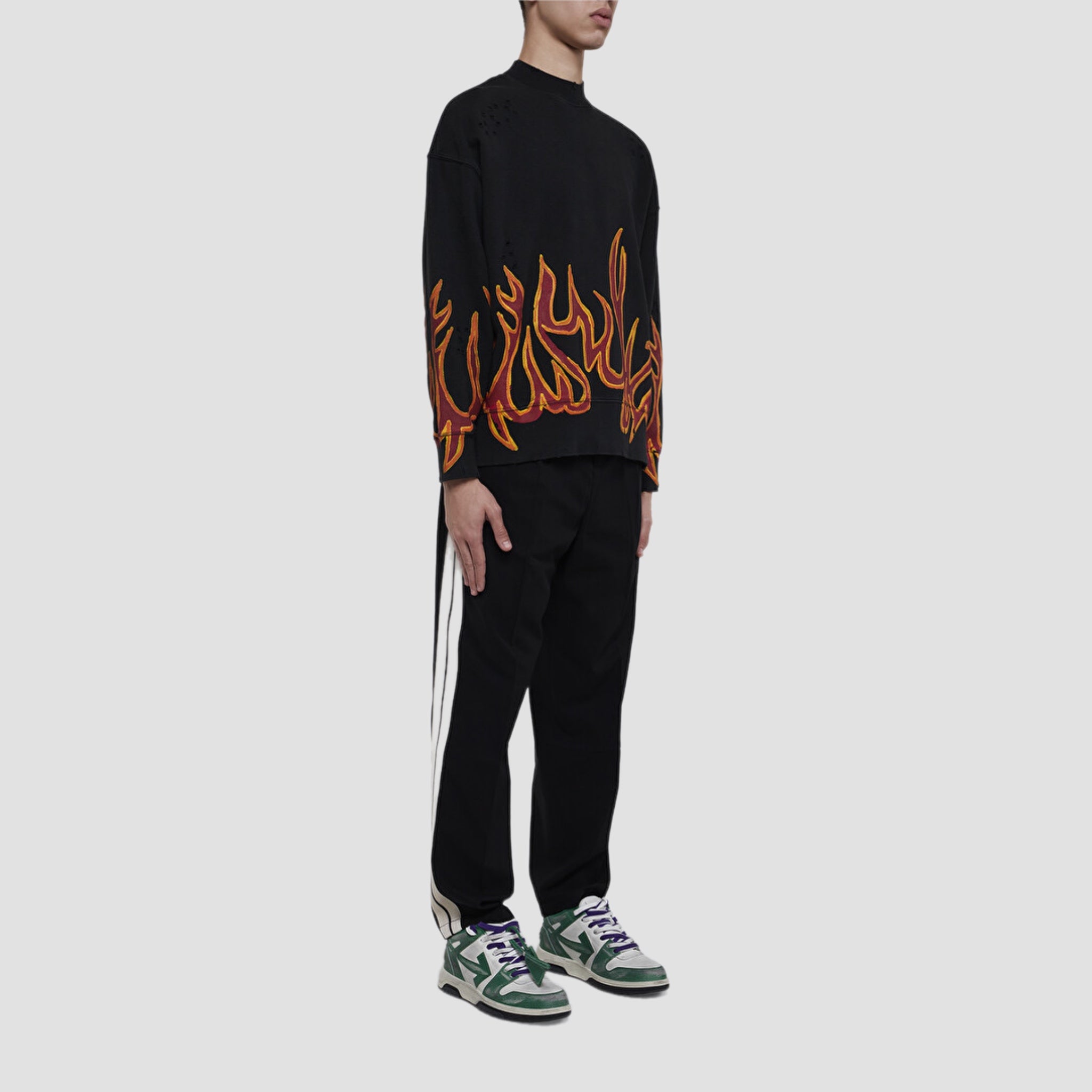 Palm Angels Graffiti Flame Crew Sweater Original Allure