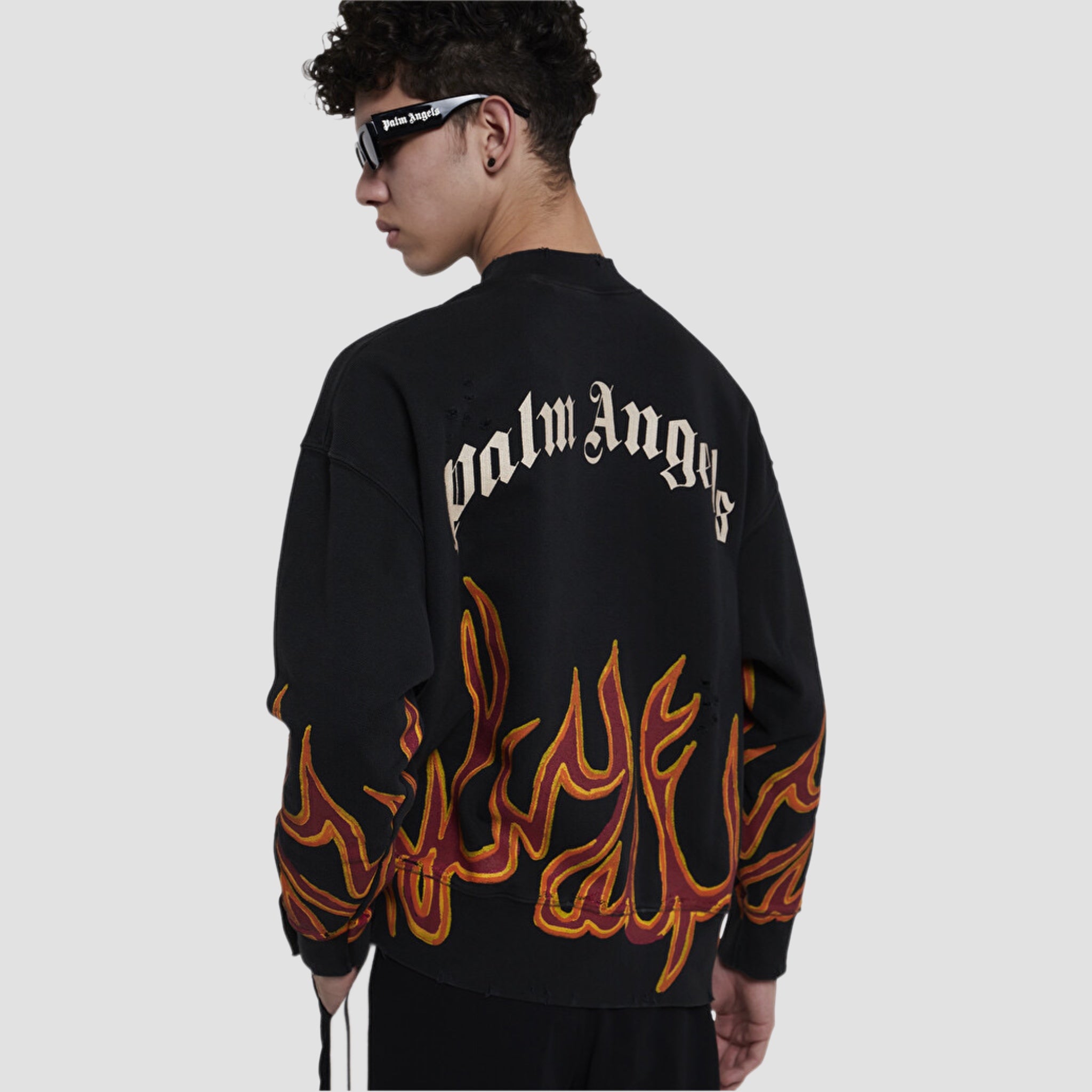 Palm Angels Graffiti Flame Crew Sweater Original Allure
