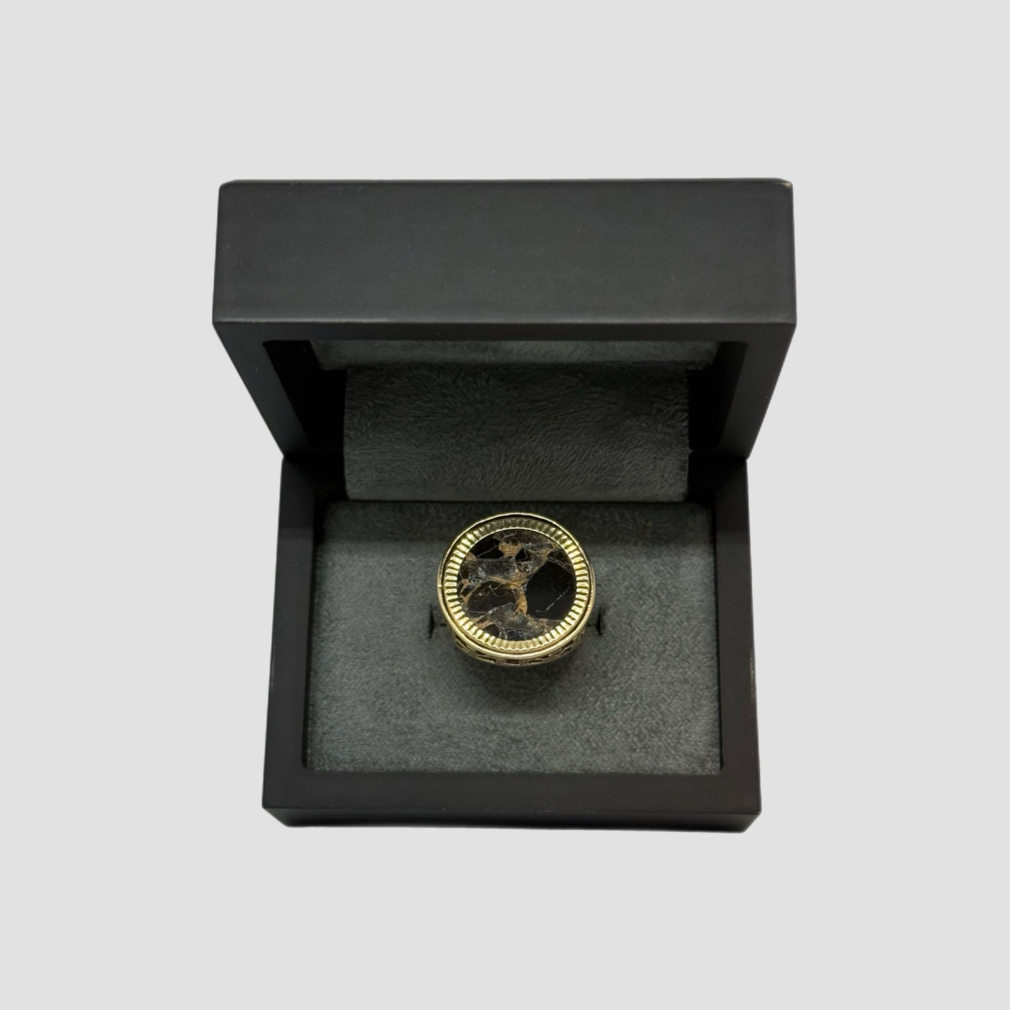 Black Copper Turquoise Half Sovereign Ring