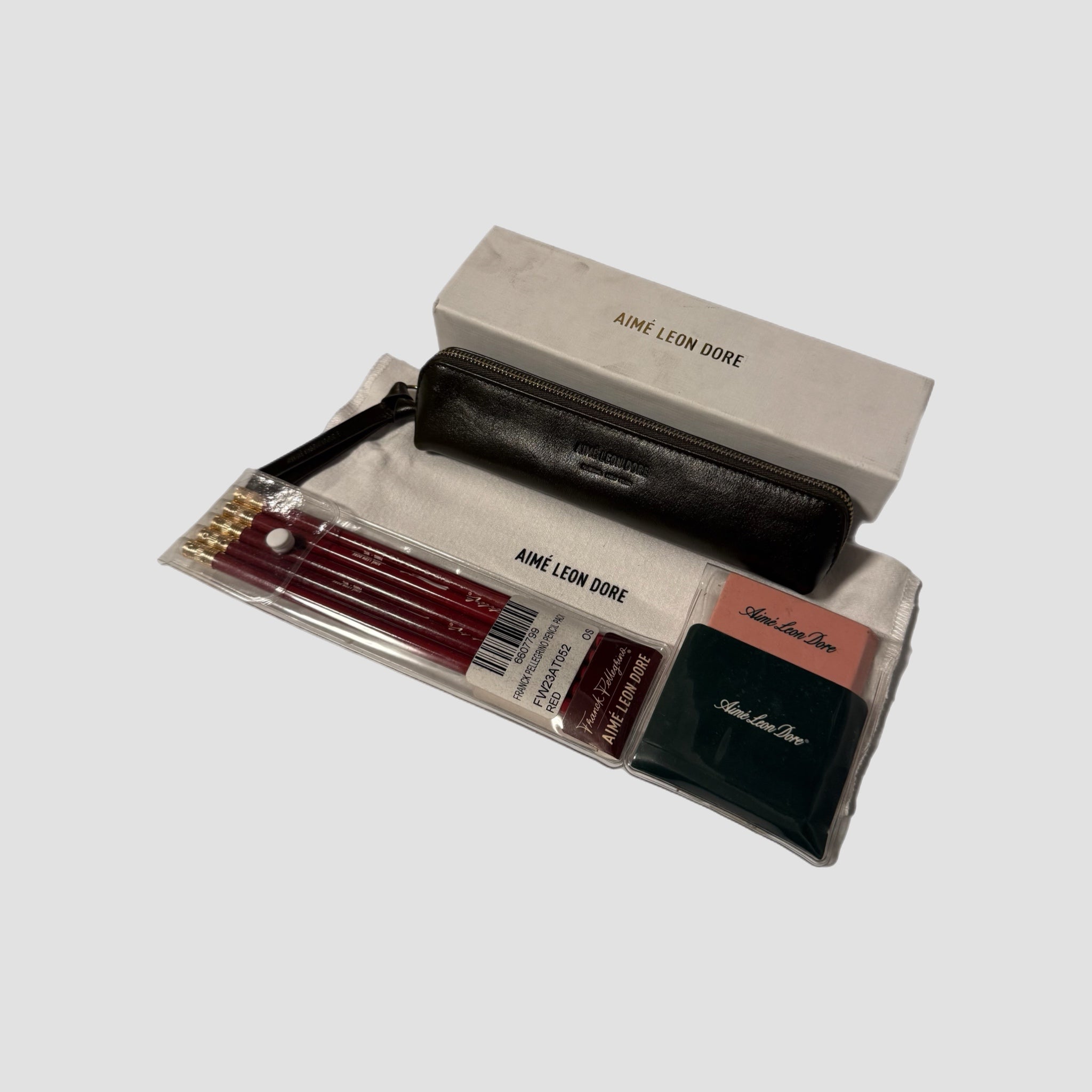 Aime Leon Dore Leather Stationary Pouch With Pencils / Eraser Pack