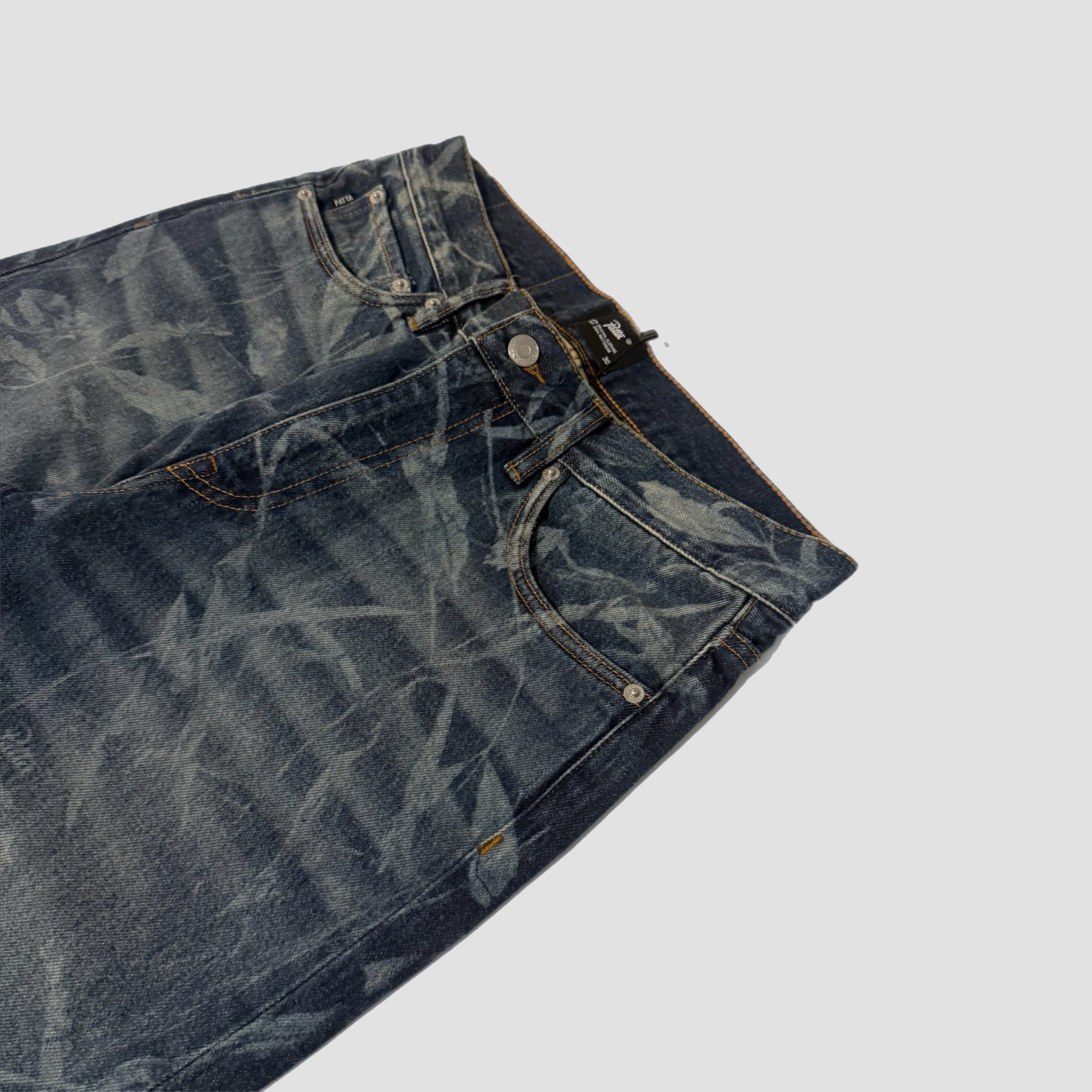 Patta Leaves Laser Print Denim Jeans