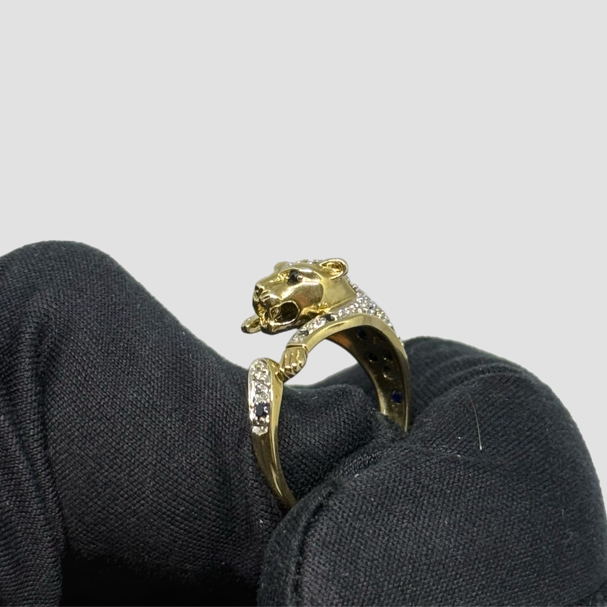 9ct Panther Diamond & Sapphire Ring