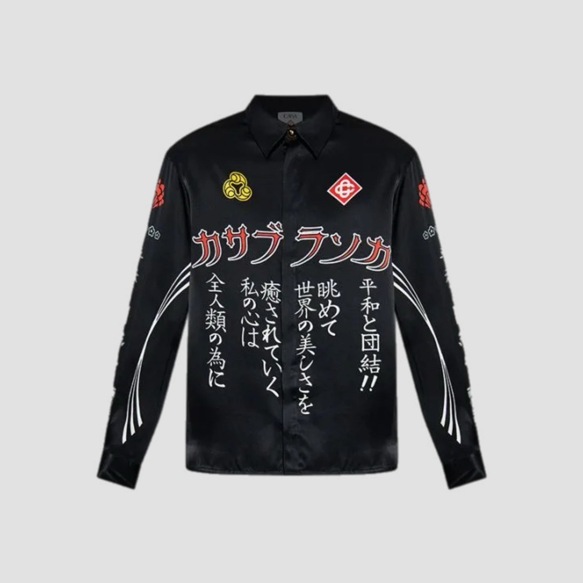 Casablanca Emblem Long Sleeve Silk Satin Shirt