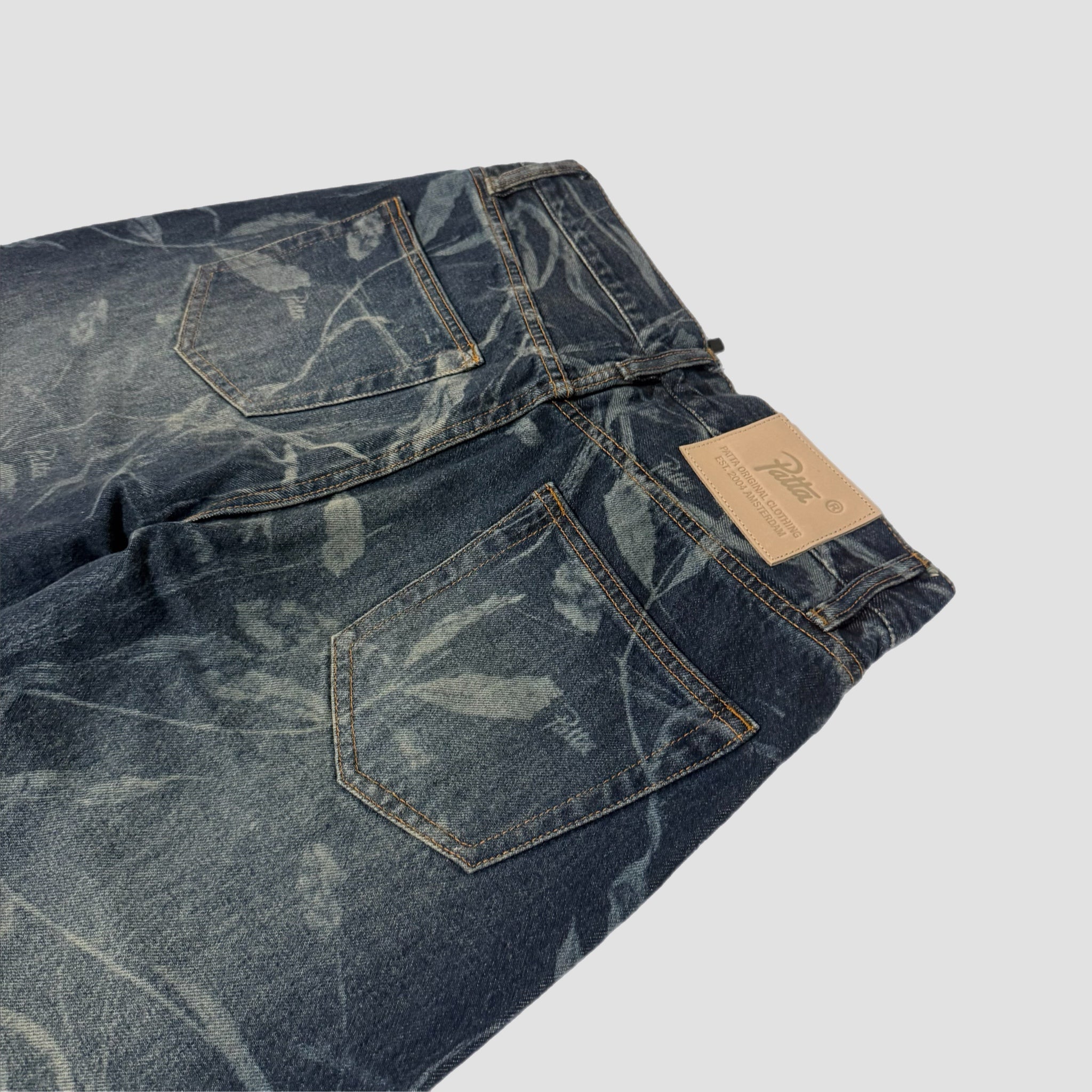 Patta Leaves Laser Print Denim Jeans