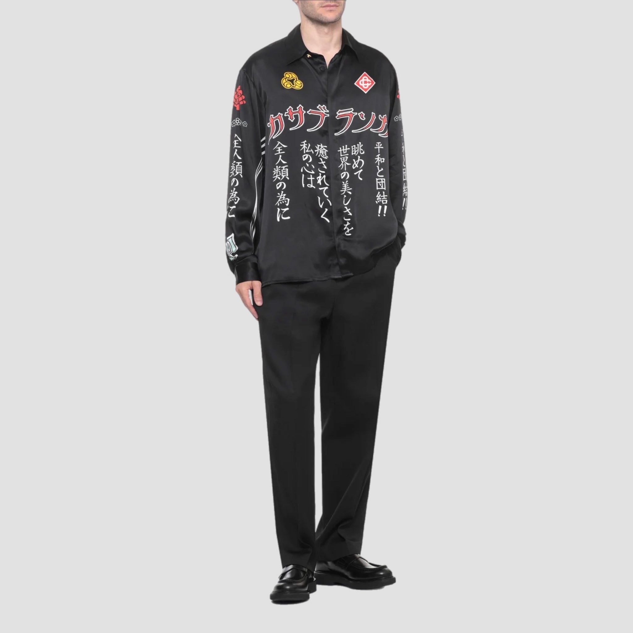 Casablanca Emblem Long Sleeve Silk Satin Shirt
