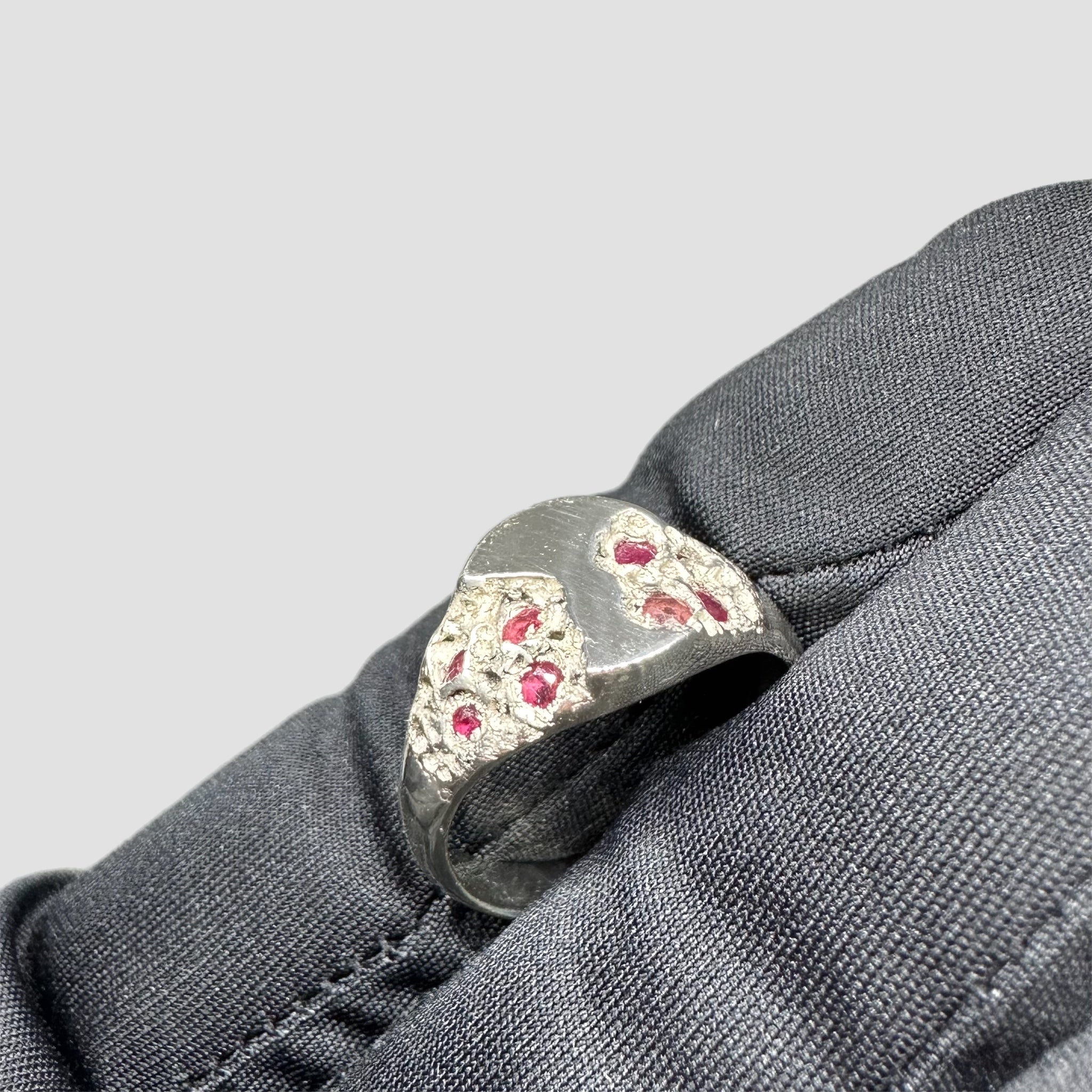 Handmade Sterling Silver Signet Ring With Natural Rubies Original Allure