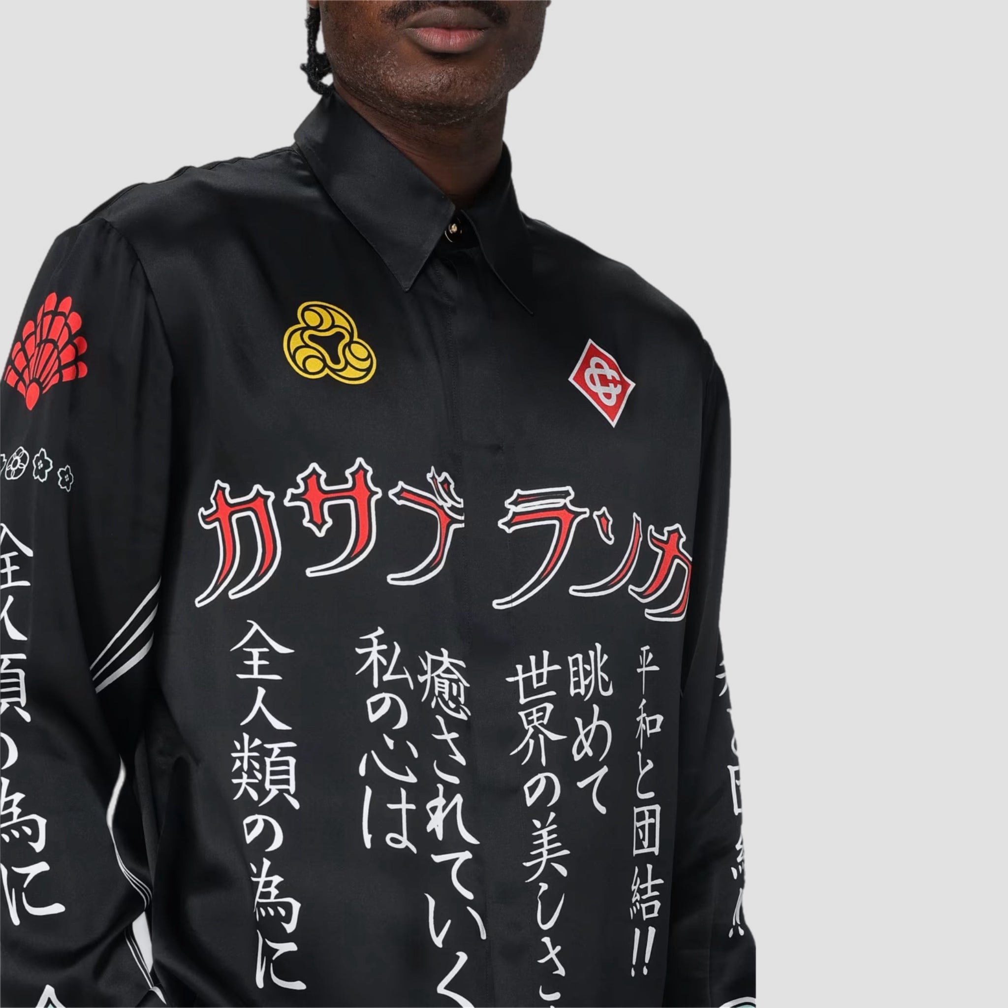 Casablanca Emblem Long Sleeve Silk Satin Shirt
