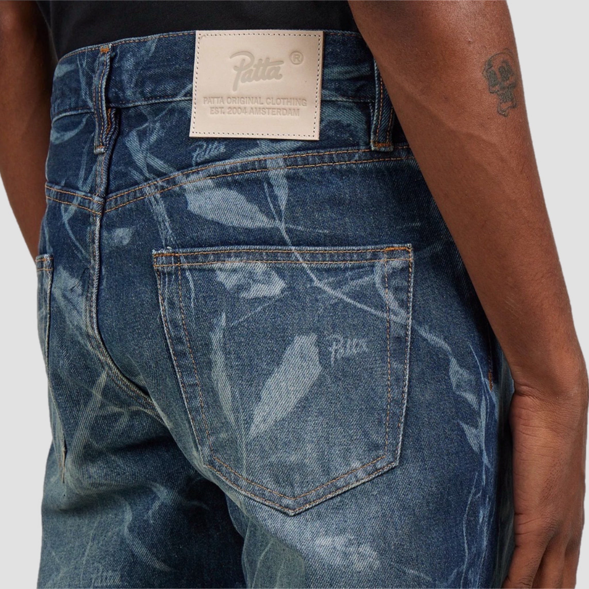 Patta Leaves Laser Print Denim Jeans