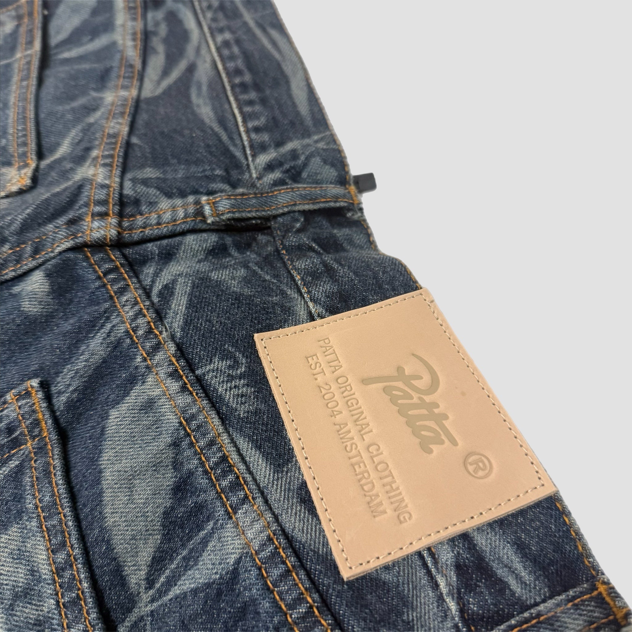 Patta Leaves Laser Print Denim Jeans