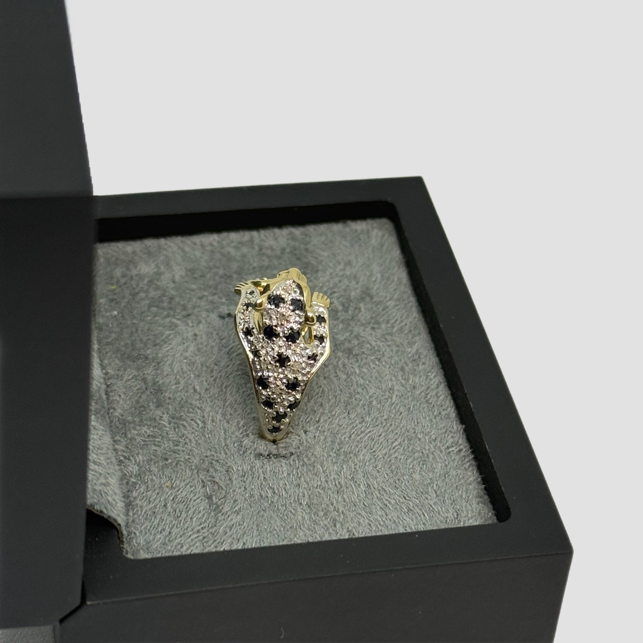 9ct Panther Diamond & Sapphire Ring
