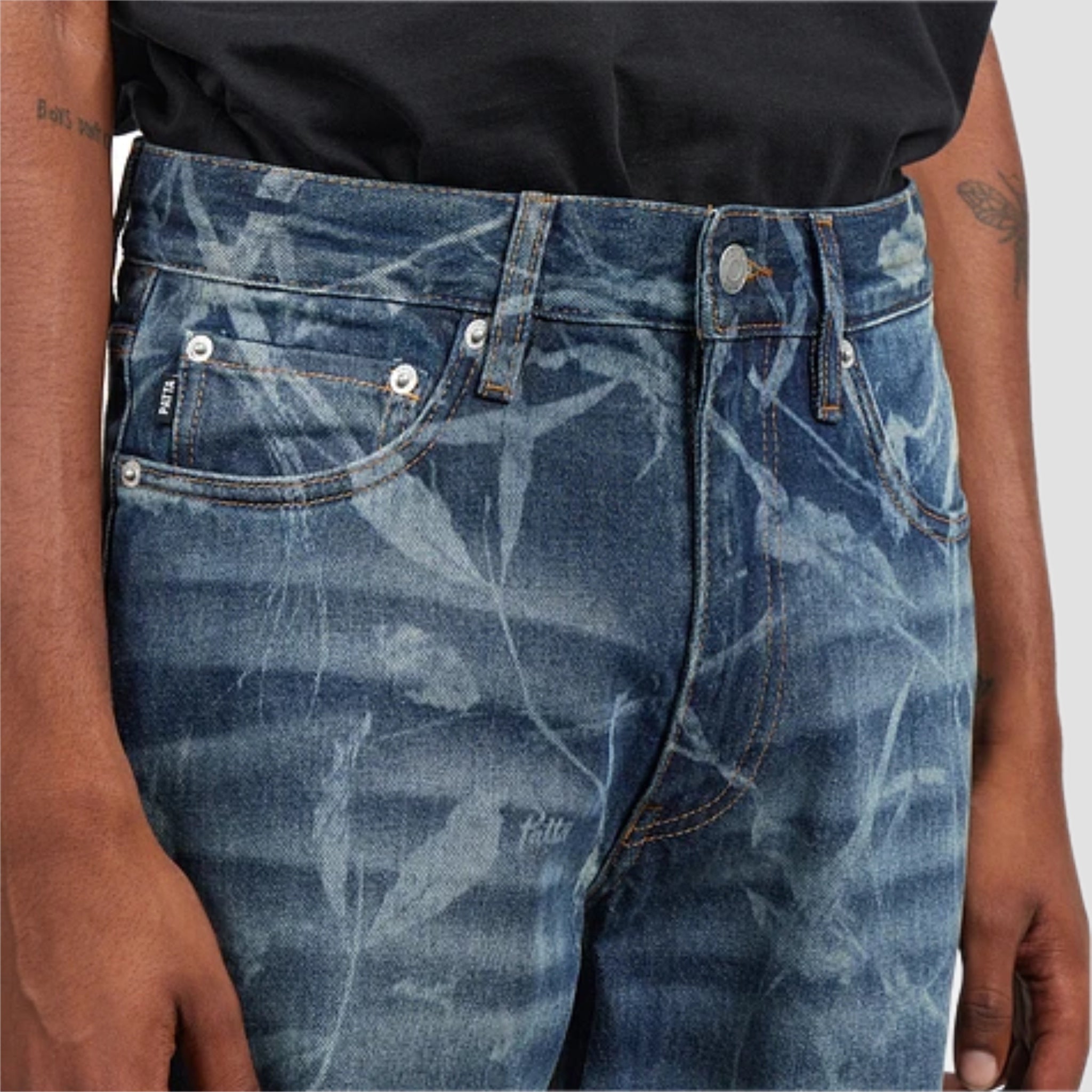 Patta Leaves Laser Print Denim Jeans