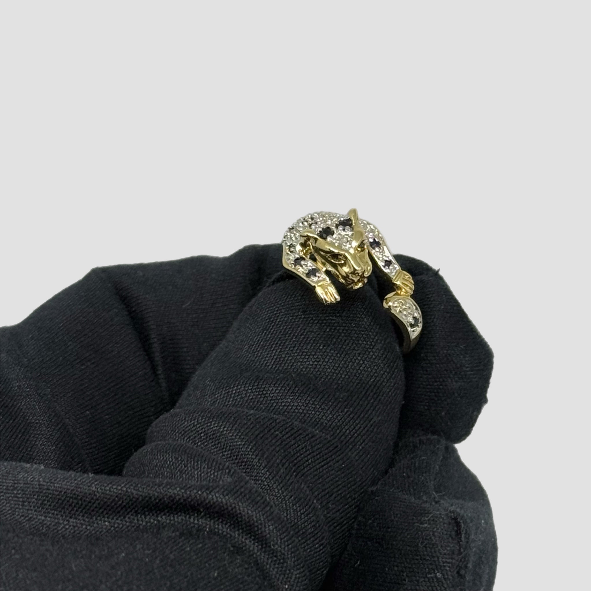 9ct Panther Diamond & Sapphire Ring