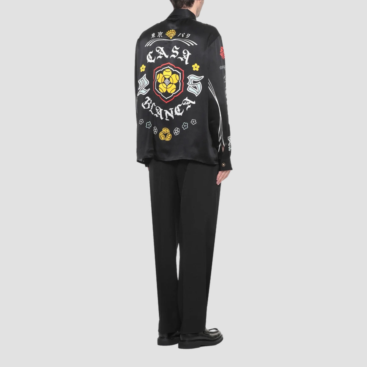 Casablanca Emblem Long Sleeve Silk Satin Shirt