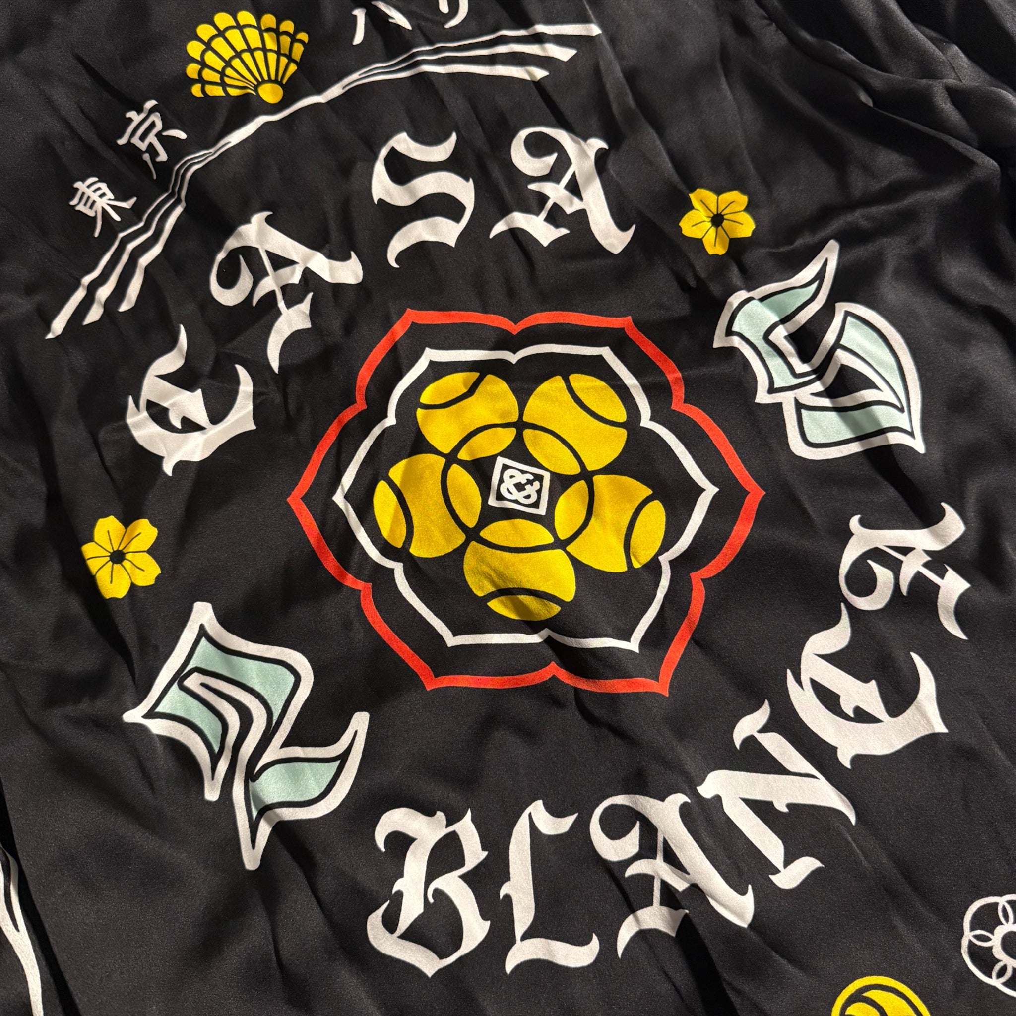 Casablanca Emblem Long Sleeve Silk Satin Shirt