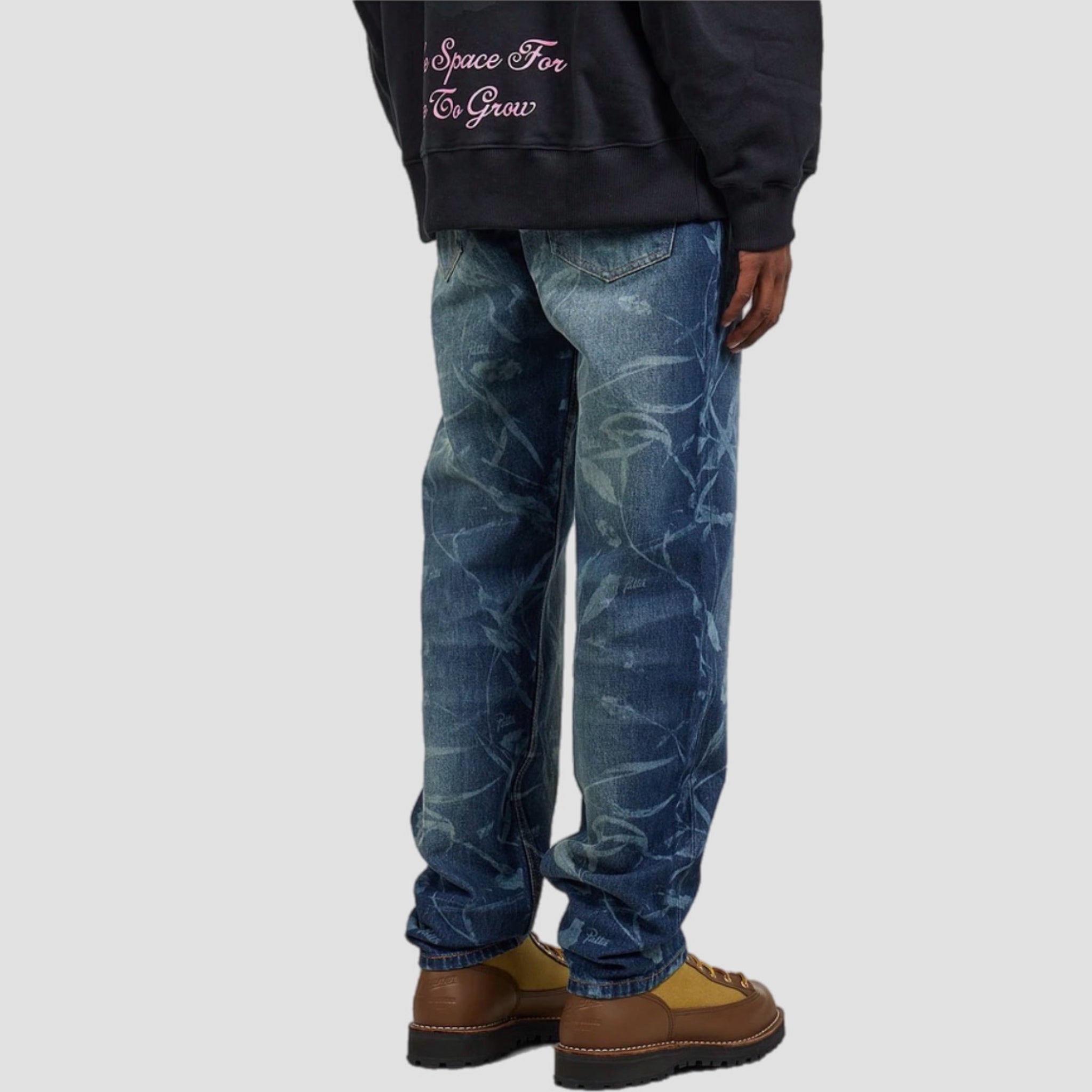 Patta Leaves Laser Print Denim Jeans