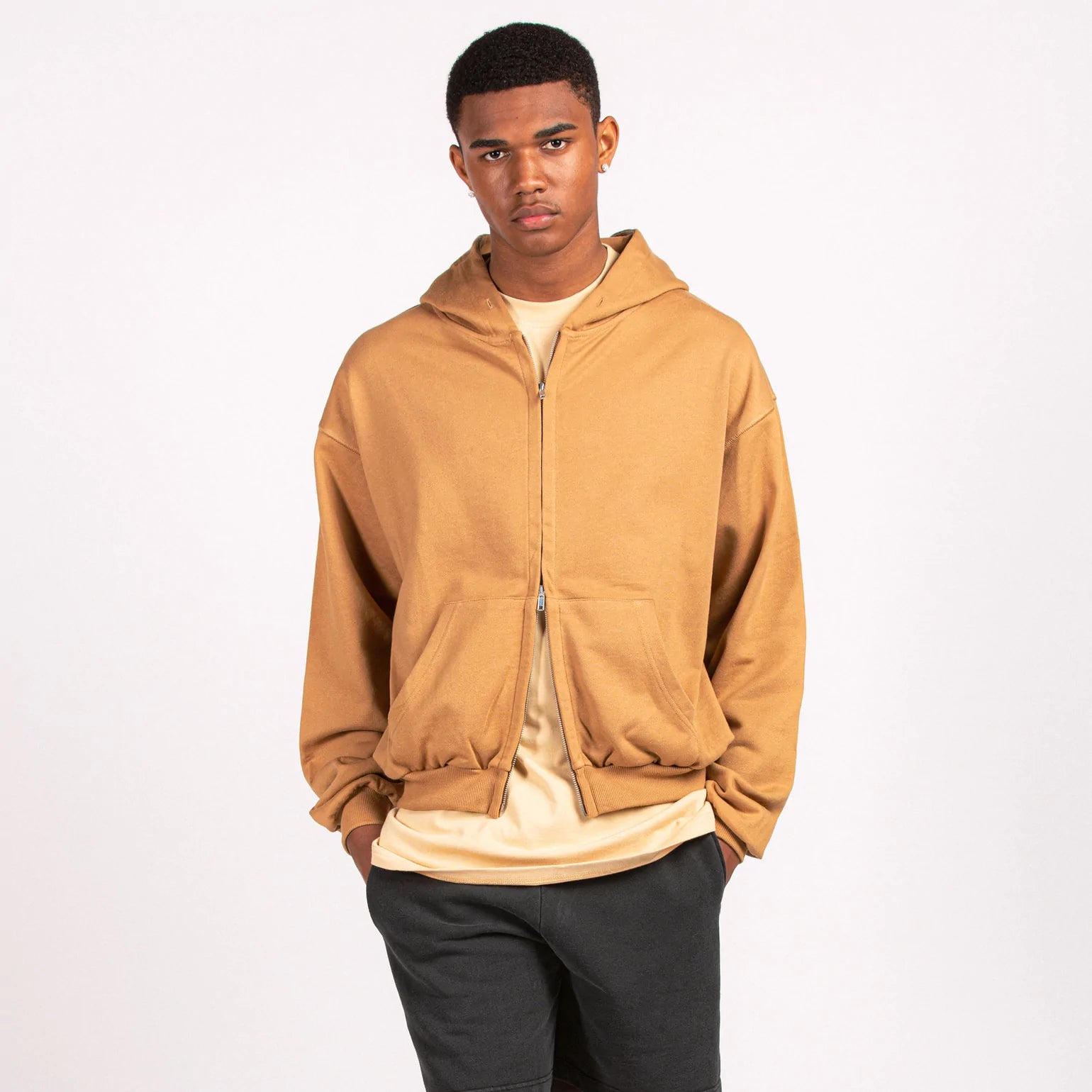 Camel Oversized Zipped Hoodie Original Allure
